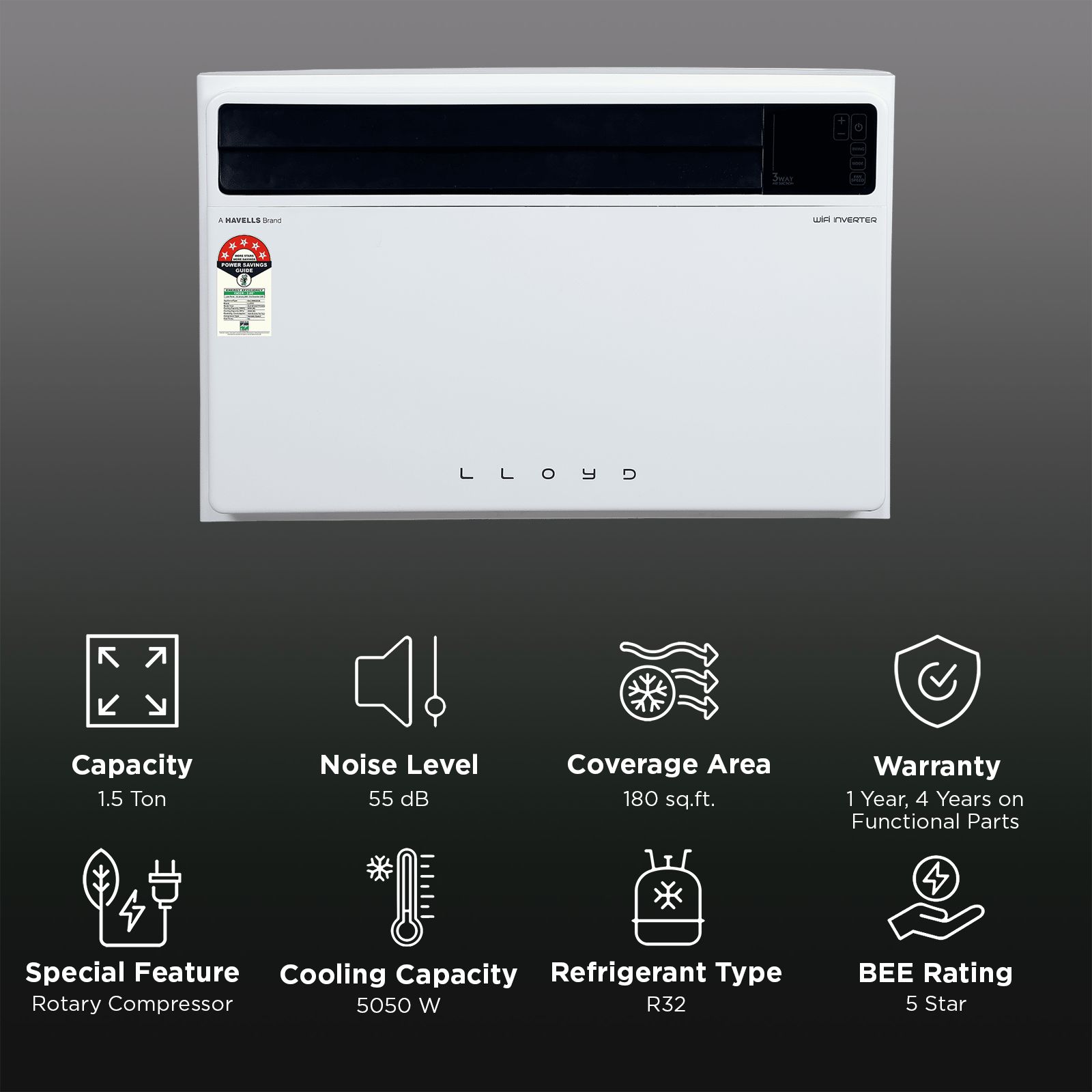 LLOYD 6 in 1 Convertible 1.5 Ton 5 Star Inverter Window Smart AC with Low Gas Detection (2026 Model, Alloy Condenser, GLW18V5AGTPR)_2