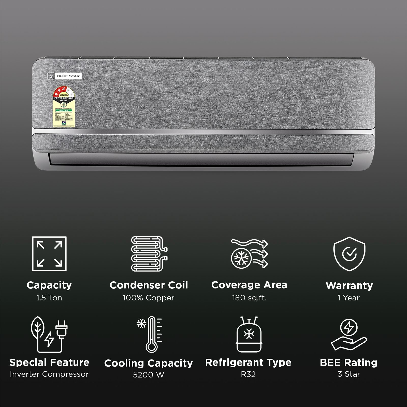 Blue Star I Series 5 in 1 Convertible 1.5 Ton 3 Star Inverter Split Smart AC with Voice Command Technology (2026 Model, Copper Condenser, IA318IXUS)_2