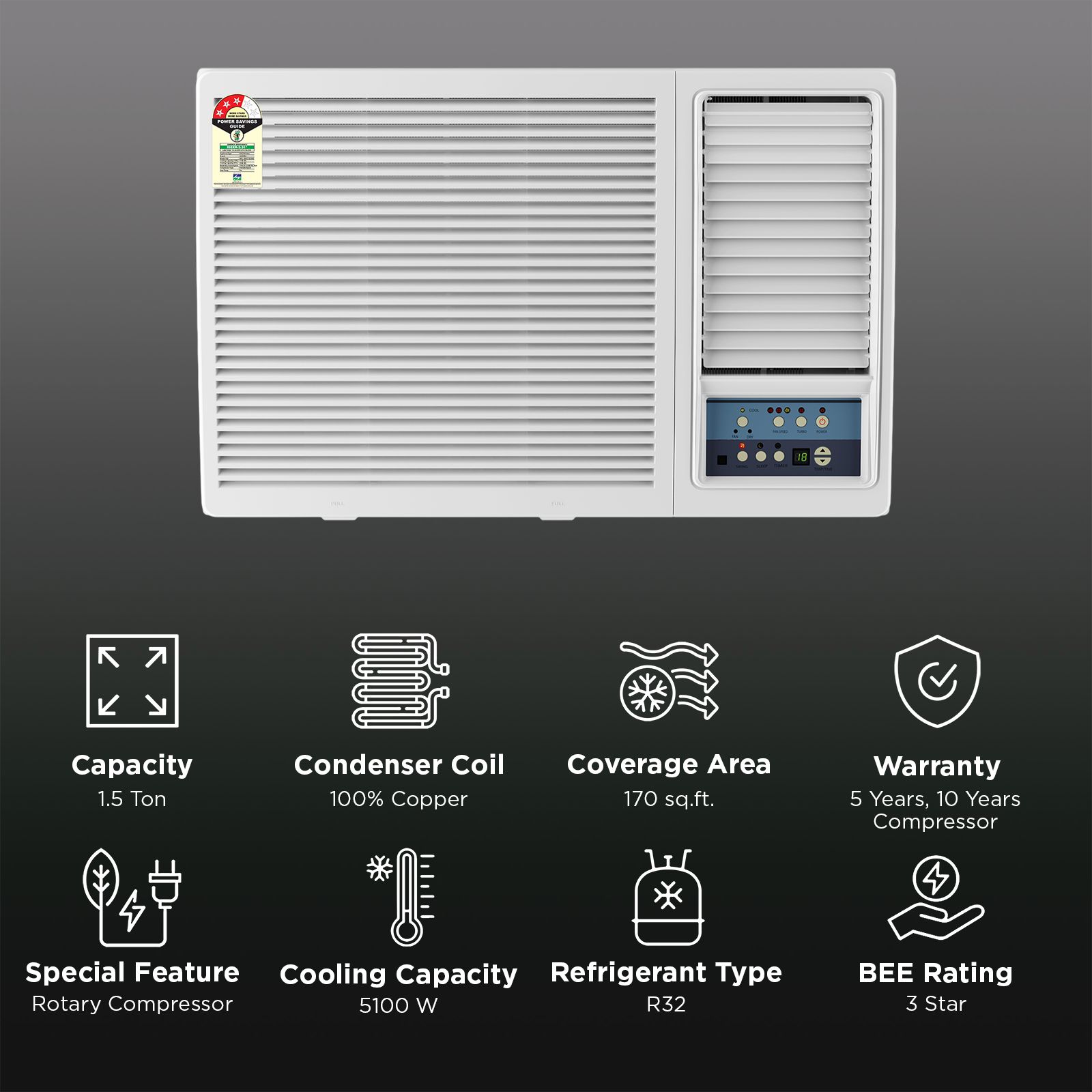 Godrej W Series 1.5 Ton 3 Star Window AC (Blue Fin Condenser, WIC 18W3TG) Godrej W Series 1.5 Ton 3 Star Window AC (Blue Fin Condenser, WIC 18W3TG)_2