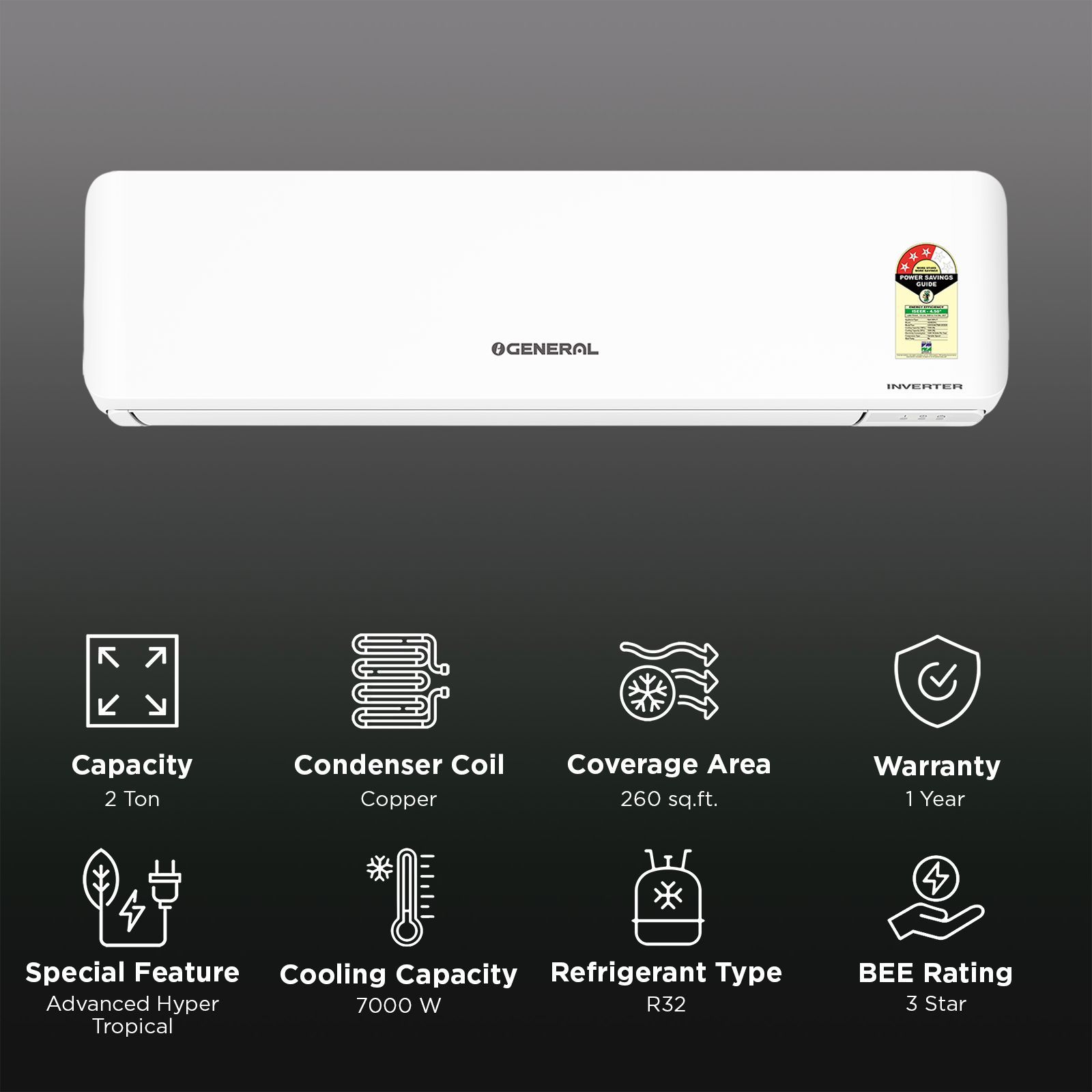 O GENERAL Advance Hyper Tropical 2 Ton 3 Star Inverter Split AC (2026 Model, Copper Condenser, ASGG24CPWA-B) O GENERAL Advance Hyper Tropical 2 Ton 3 Star Inverter Split AC (2026 Model, Copper Condenser, ASGG24CPWA-B)_2