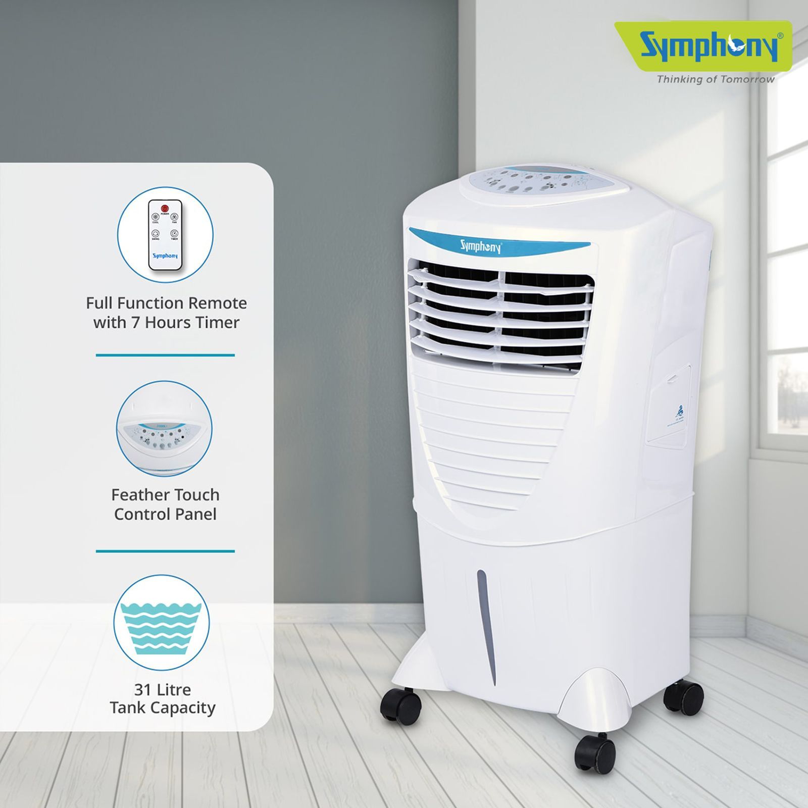 Symphony Hi Cool i 31 Litres Room Air Cooler with i-Pure Technology (Touch Control Panel, White)_9