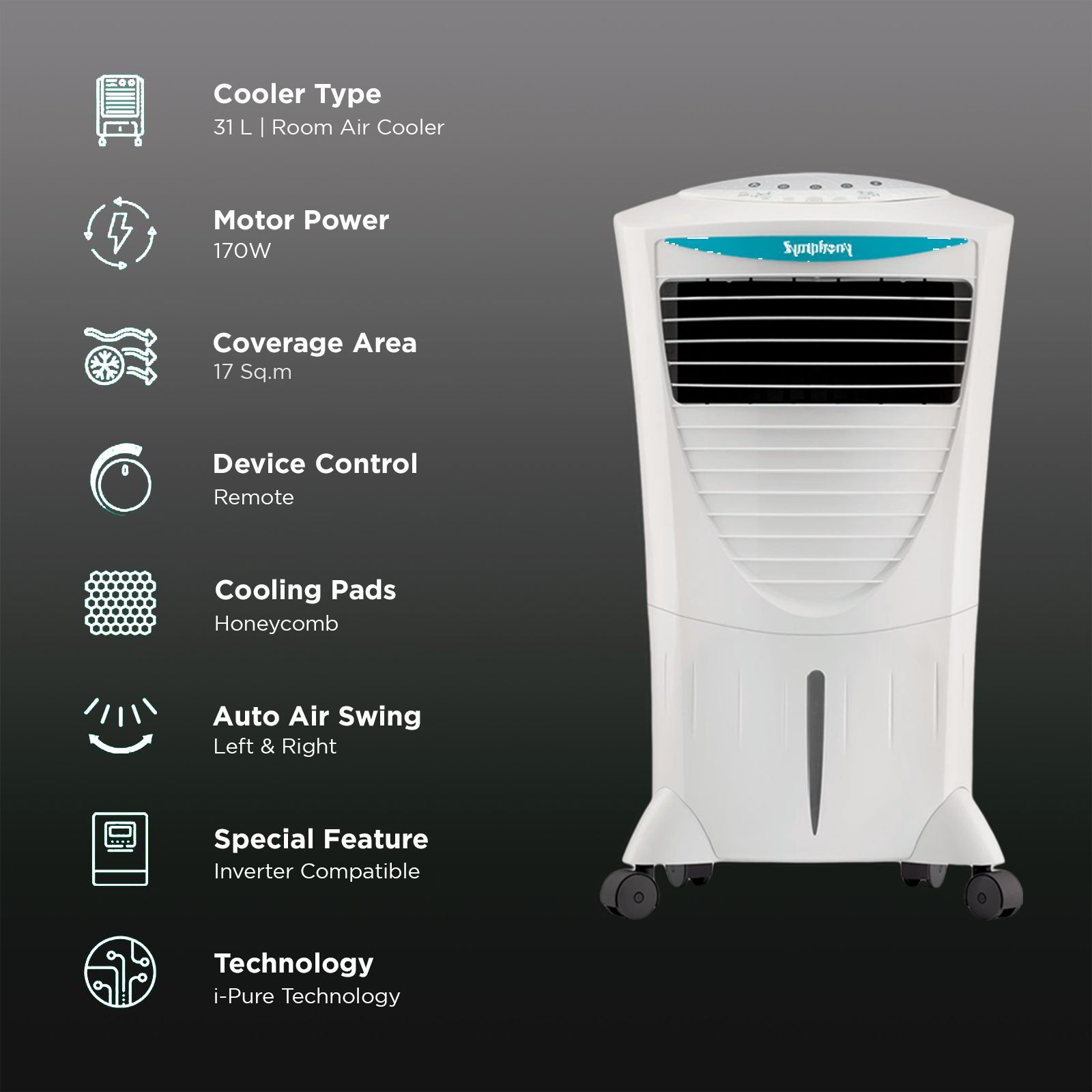 Symphony Hi Cool i 31 Litres Room Air Cooler with i-Pure Technology (Touch Control Panel, White)_3