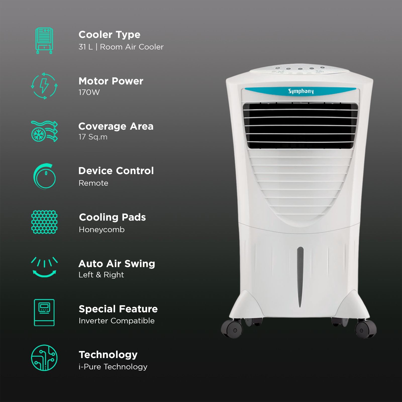 Symphony Hi Cool i 31 Litres Room Air Cooler with i-Pure Technology (Touch Control Panel, White)_3