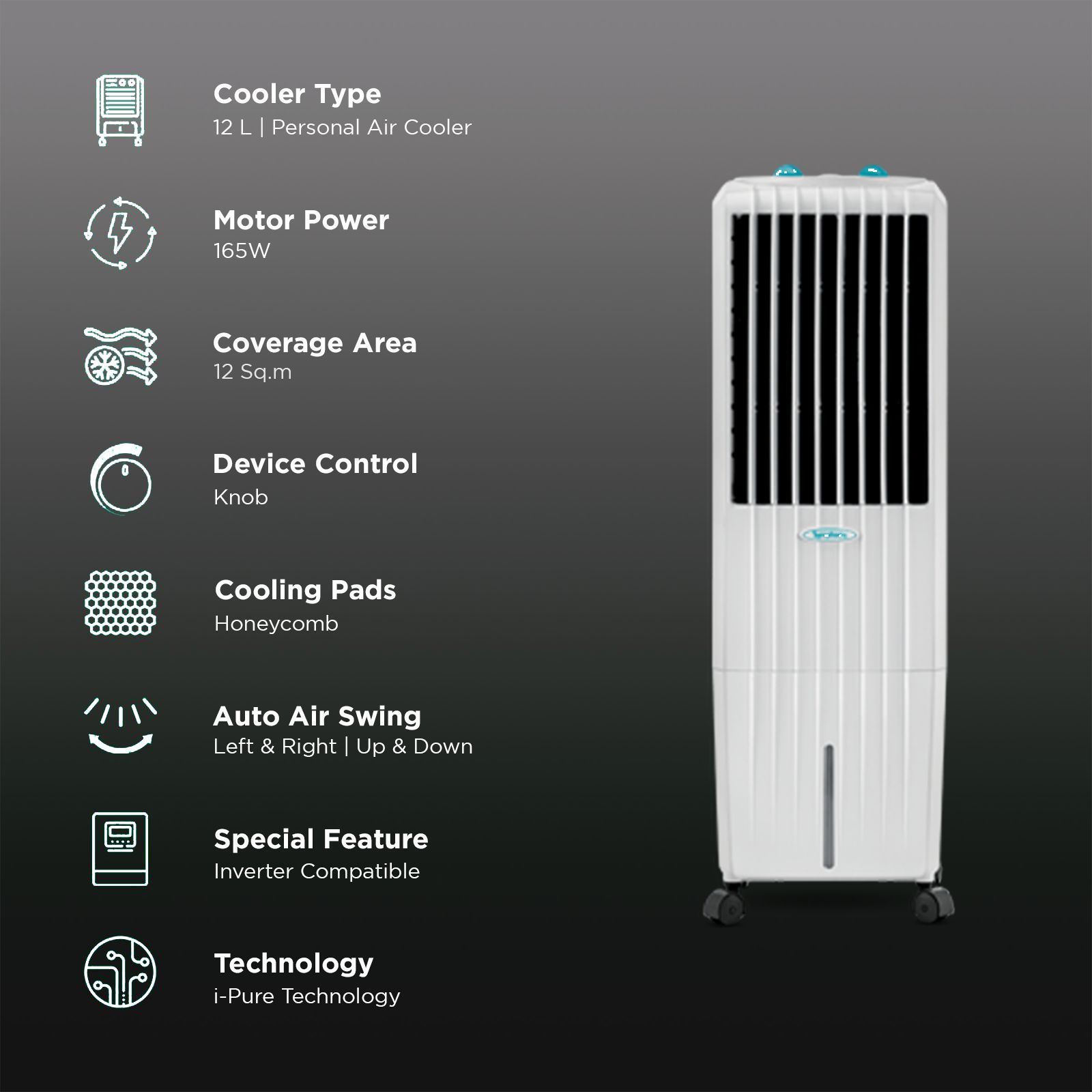 Symphony Diet 12T 12 Litres Personal Air Cooler with i-Pure Technology (Cool Flow Dispenser, White)_3