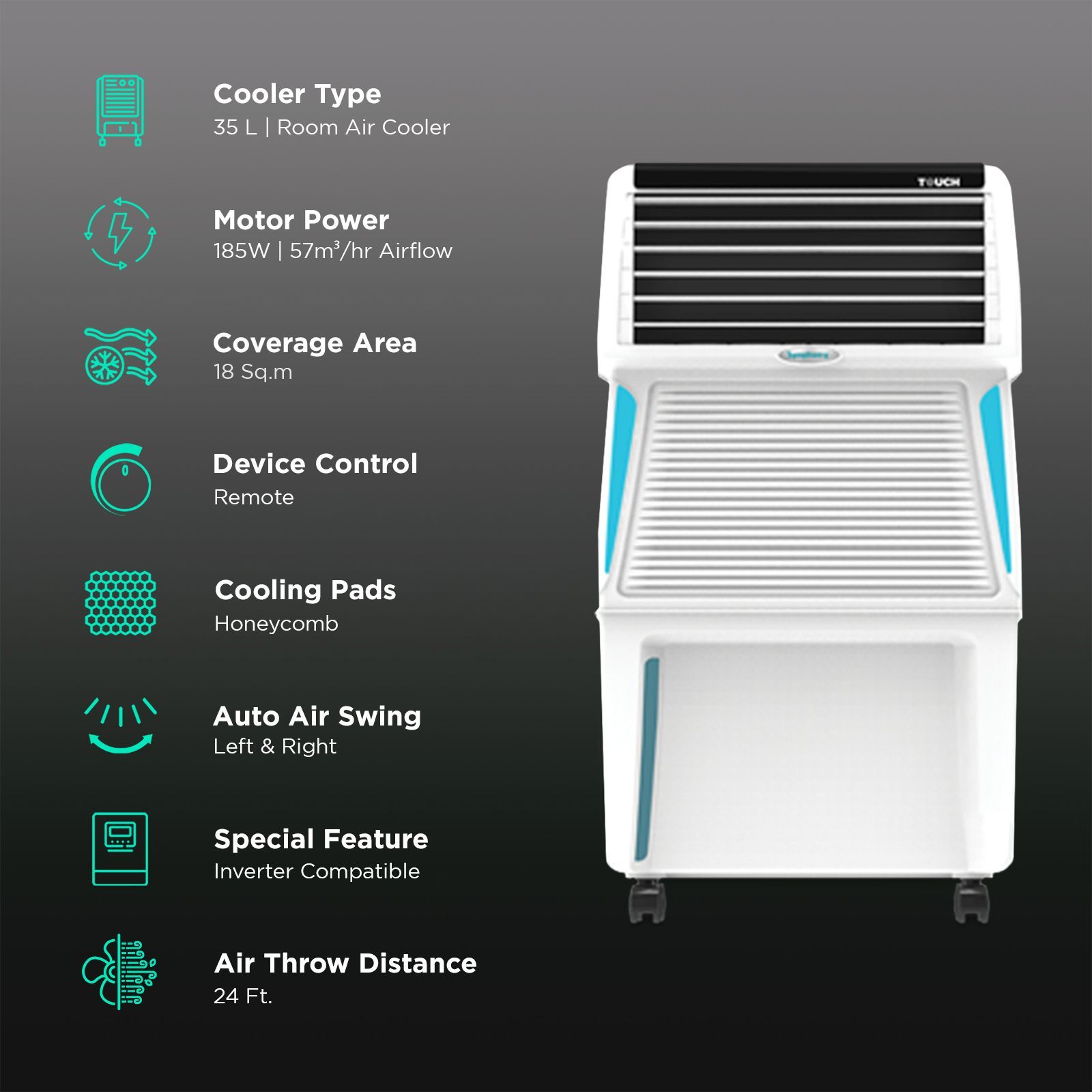 Symphony Touch 35 Litres Room Air Cooler with SMPS Technology (Voice Assistant, White)_3