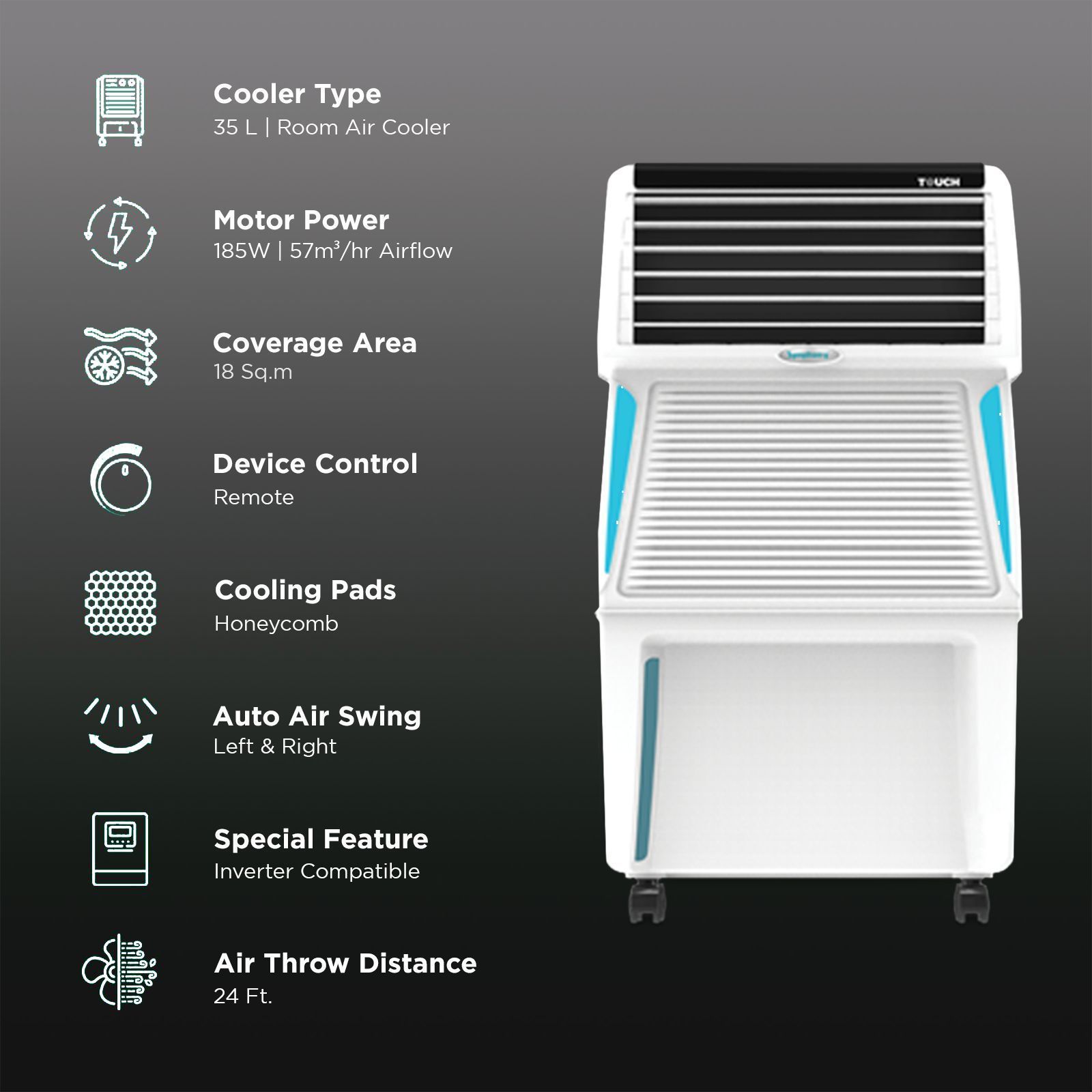 Symphony Touch 35 Litres Room Air Cooler with SMPS Technology (Voice Assistant, White)_3