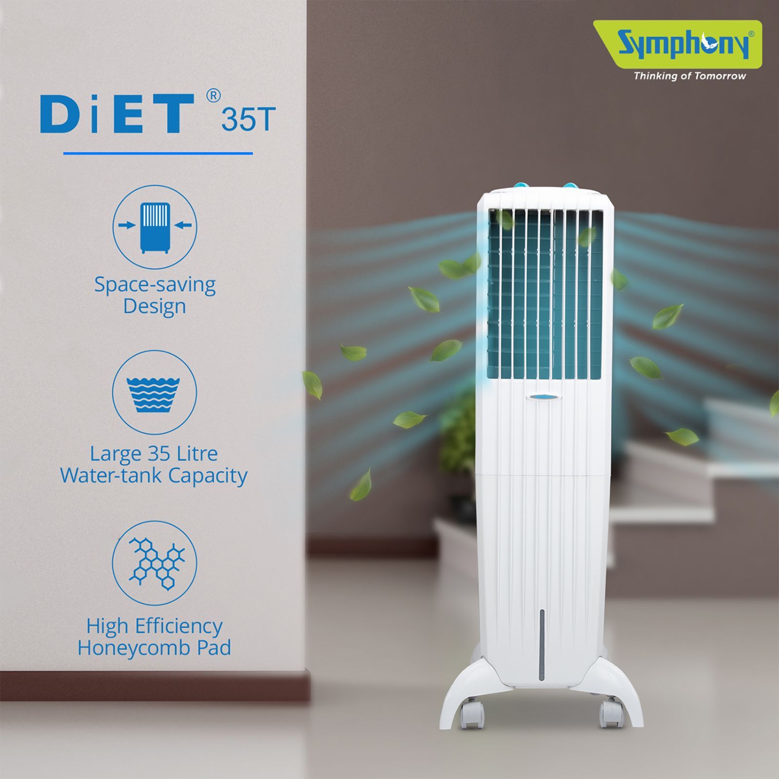 Symphony Diet 35T 35 Litres Room Air Cooler with Powerful Air Blower (Cool Flow Dispenser, White)_8