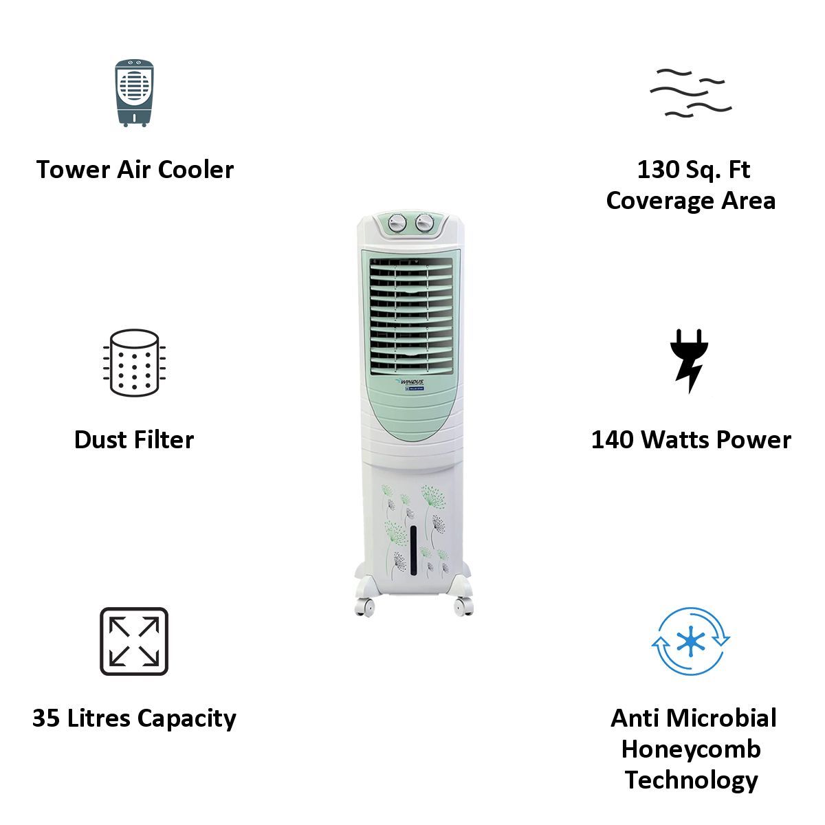 Blue Star Premia 35 Litres Tower Air Cooler (UV Protect Coat, PA35LMA, Apple Green/White)_3