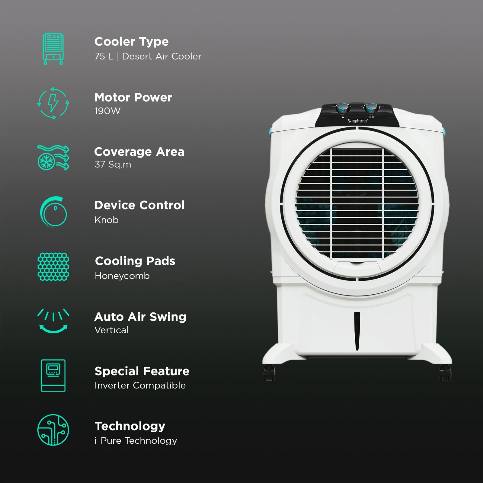 Symphony Sumo 75 XL 75 Litres Desert Air Cooler with i-Pure Technology (Powerful +Air Fan, White) Symphony Sumo 75 XL 75 Litres Desert Air Cooler with i-Pure Technology (Powerful +Air Fan, White)_3