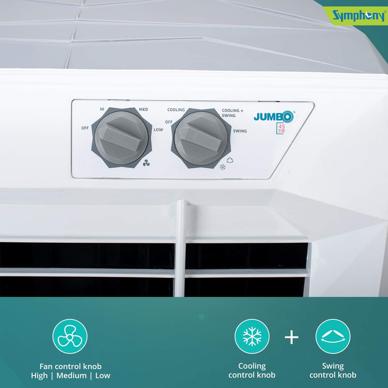 Symphony Jumbo 45DB 41 Litres Desert Air Cooler with Auto Louver Movement (Ice Chamber, White)_9