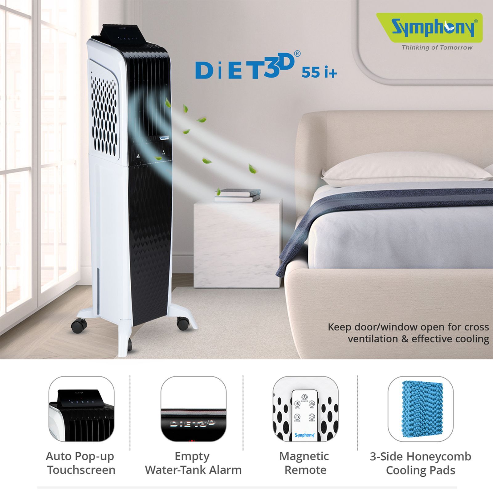 Symphony Diet 3D 55i+ 55 Litres Room Air Cooler with Magnetic Remote (SMPS Technology, Black)_18