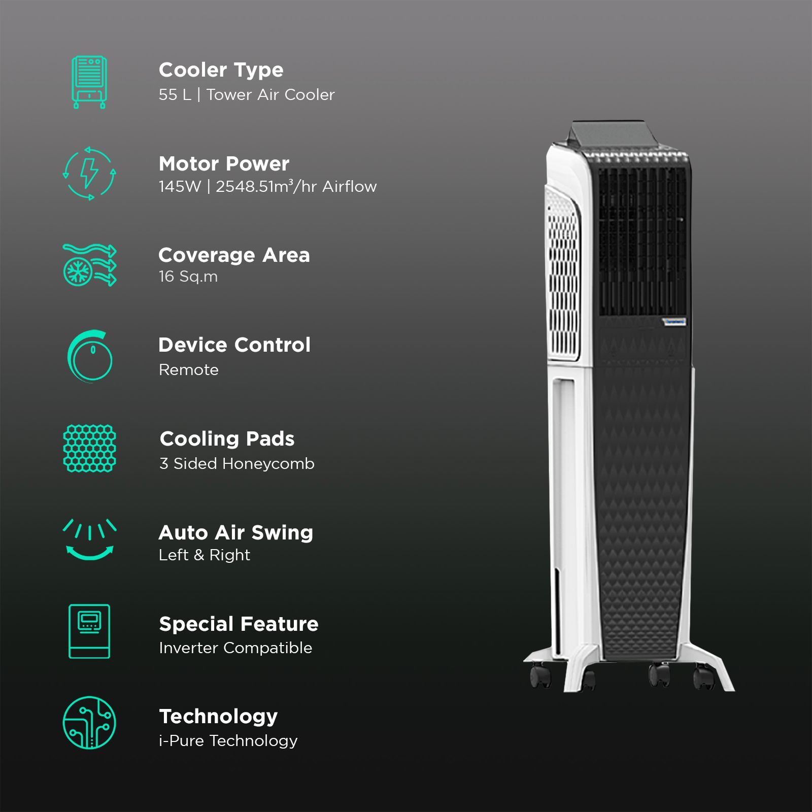 Symphony Diet 3D 55i+ 55 Litres Room Air Cooler with Magnetic Remote (SMPS Technology, Black)_3