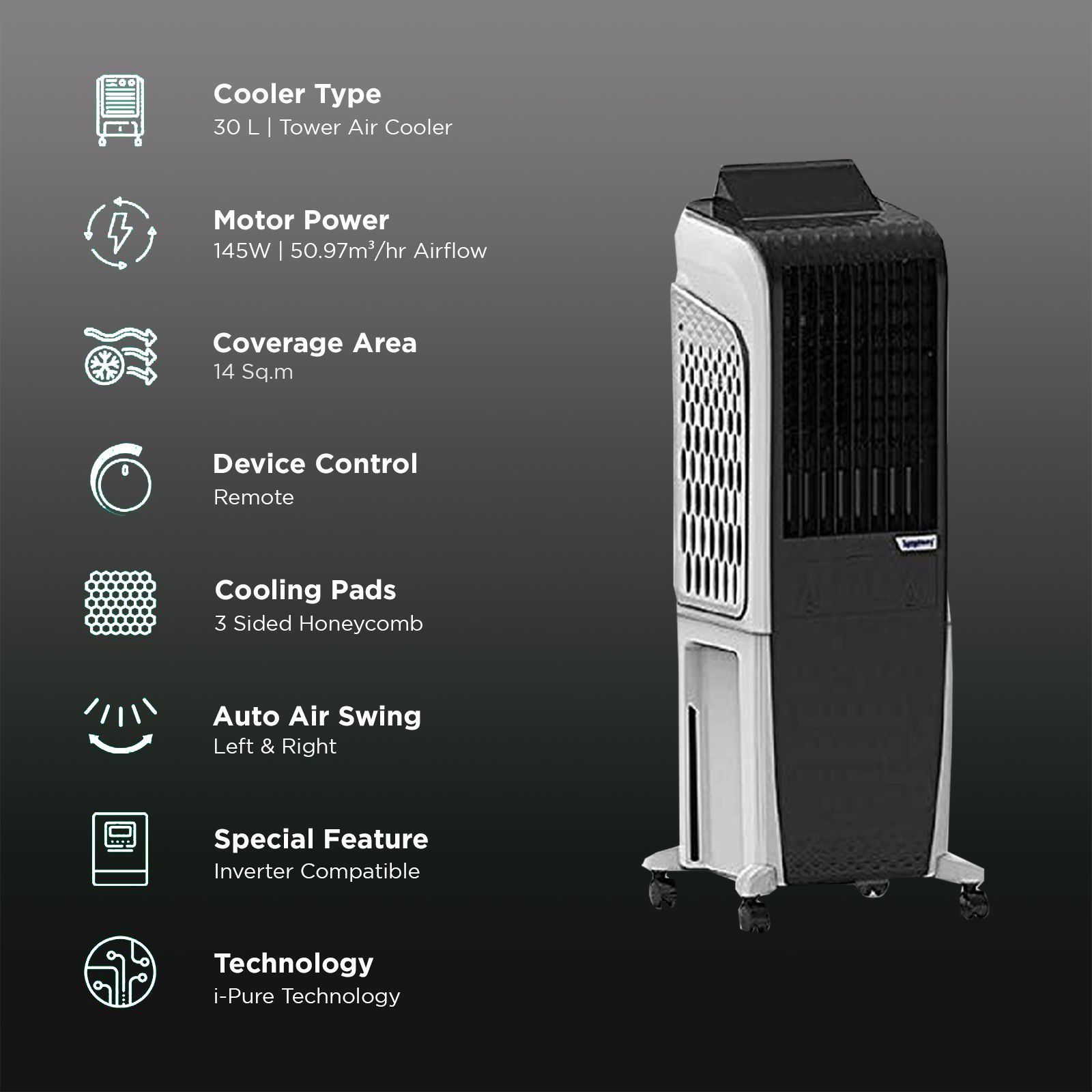 Symphony Diet 3D 30i 30 Litres Personal Air Cooler with Magnetic Remote (SMPS Technology, Black)_3