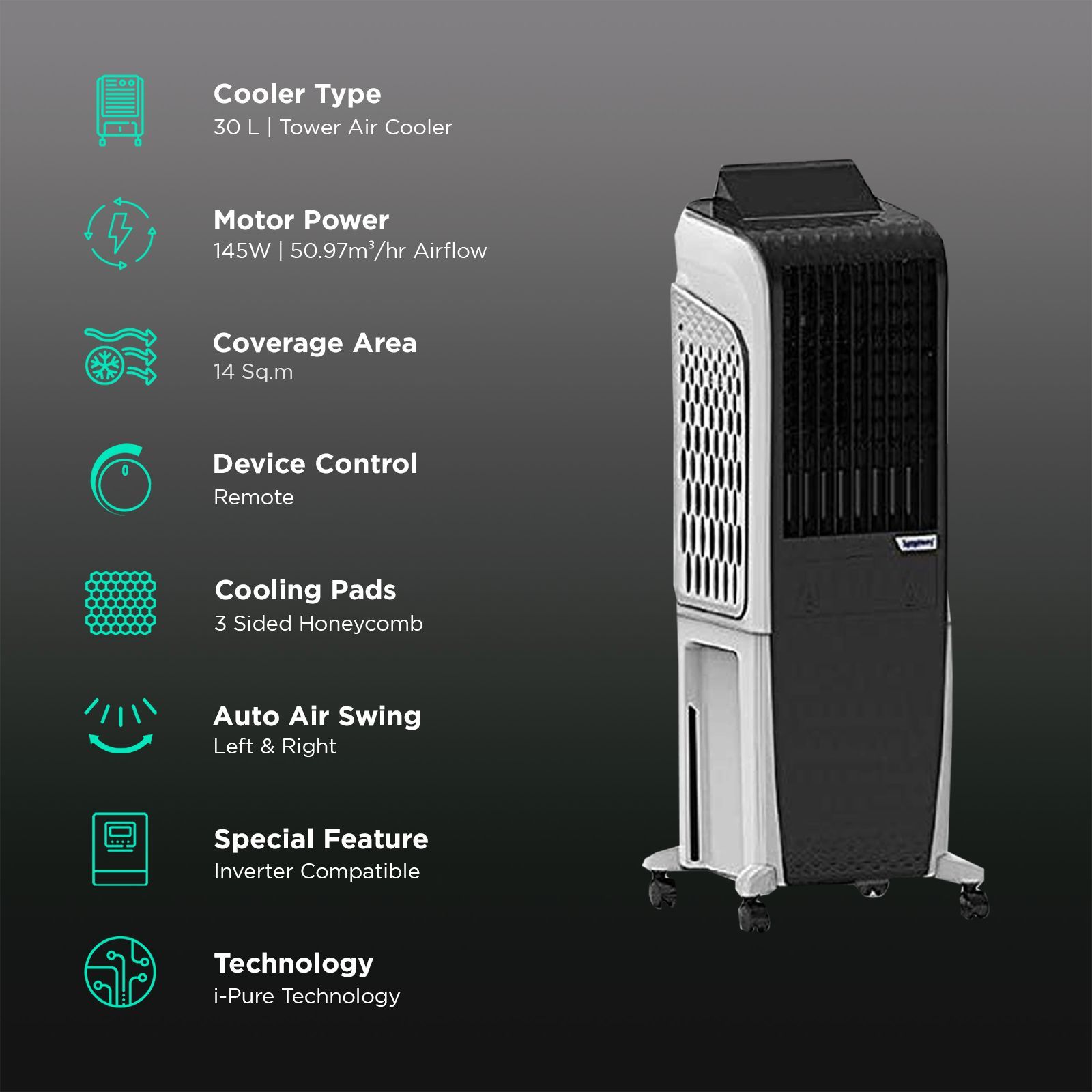 Symphony Diet 3D 30i 30 Litres Personal Air Cooler with Magnetic Remote (SMPS Technology, Black) Symphony Diet 3D 30i 30 Litres Personal Air Cooler with Magnetic Remote (SMPS Technology, Black)_3