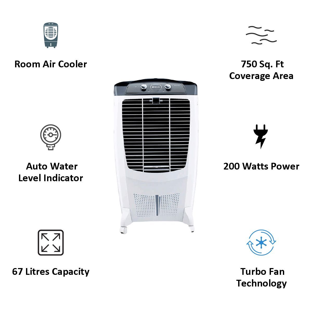 BAJAJ 67 Litres Room Air Cooler (Honeycomb Hexacool Pads, DMH67, White)_4