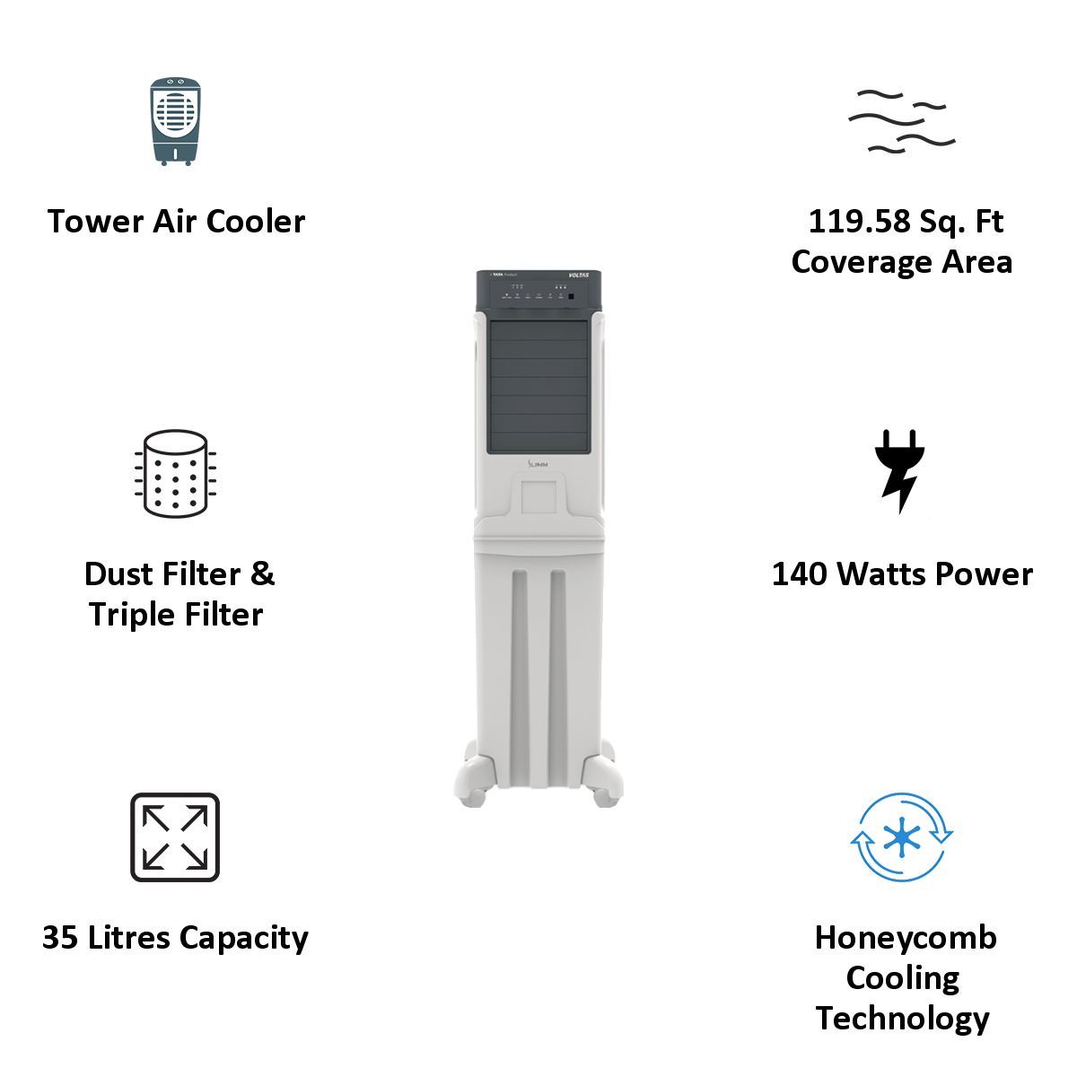 VOLTAS 35 Litres Tower Air Cooler (Eco Cool Mode, Slimm 35T, White)_3