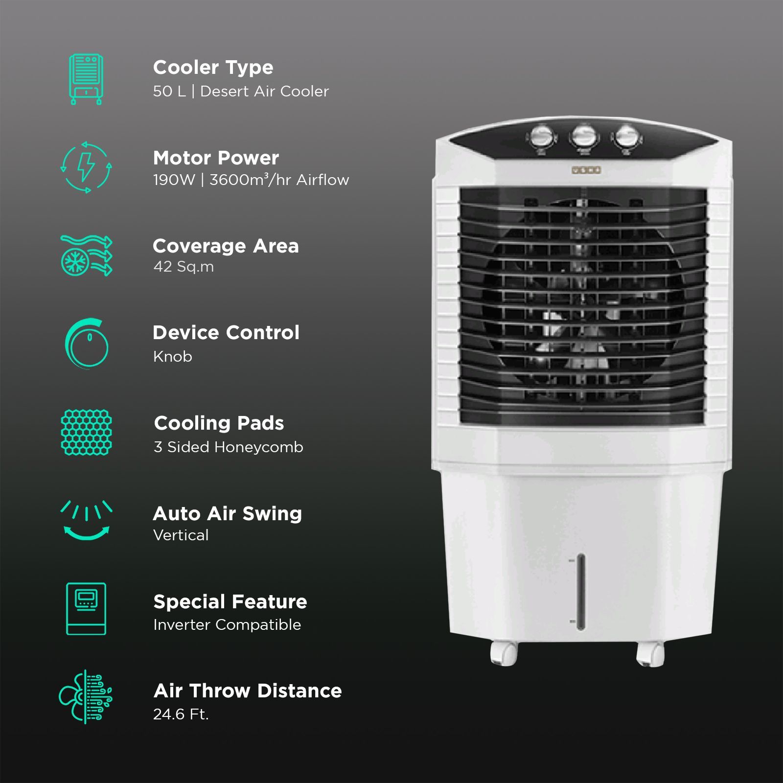 USHA DYNAMO 50 Litres Desert Air Cooler with Inverter Compatible (Thermal Overload Protection, White)_3