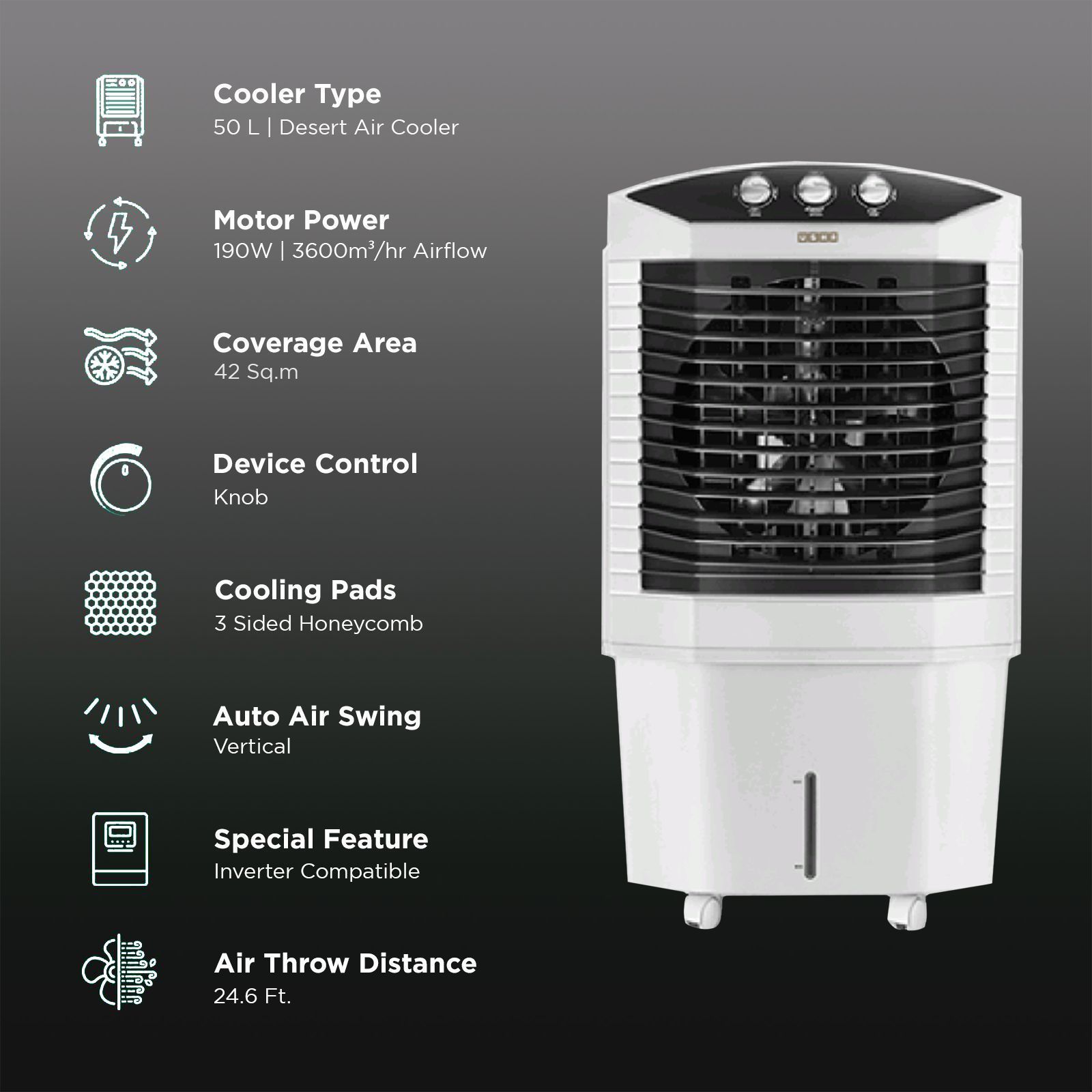 USHA DYNAMO 50 Litres Desert Air Cooler with Inverter Compatible (Thermal Overload Protection, White)_3