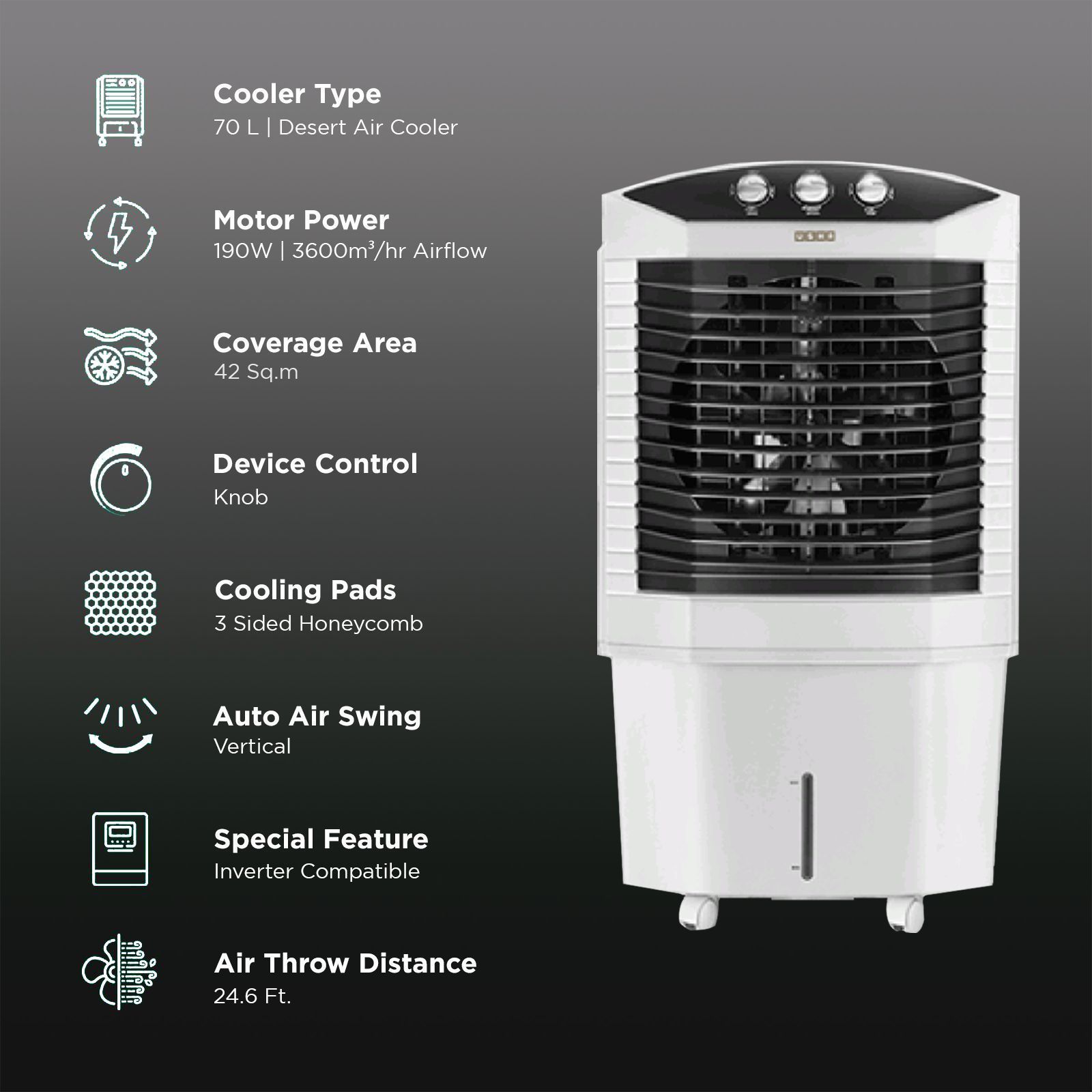 USHA DYNAMO 70 Litres Desert Air Cooler with Inverter Compatible (Thermal Overload Protection, White)_3