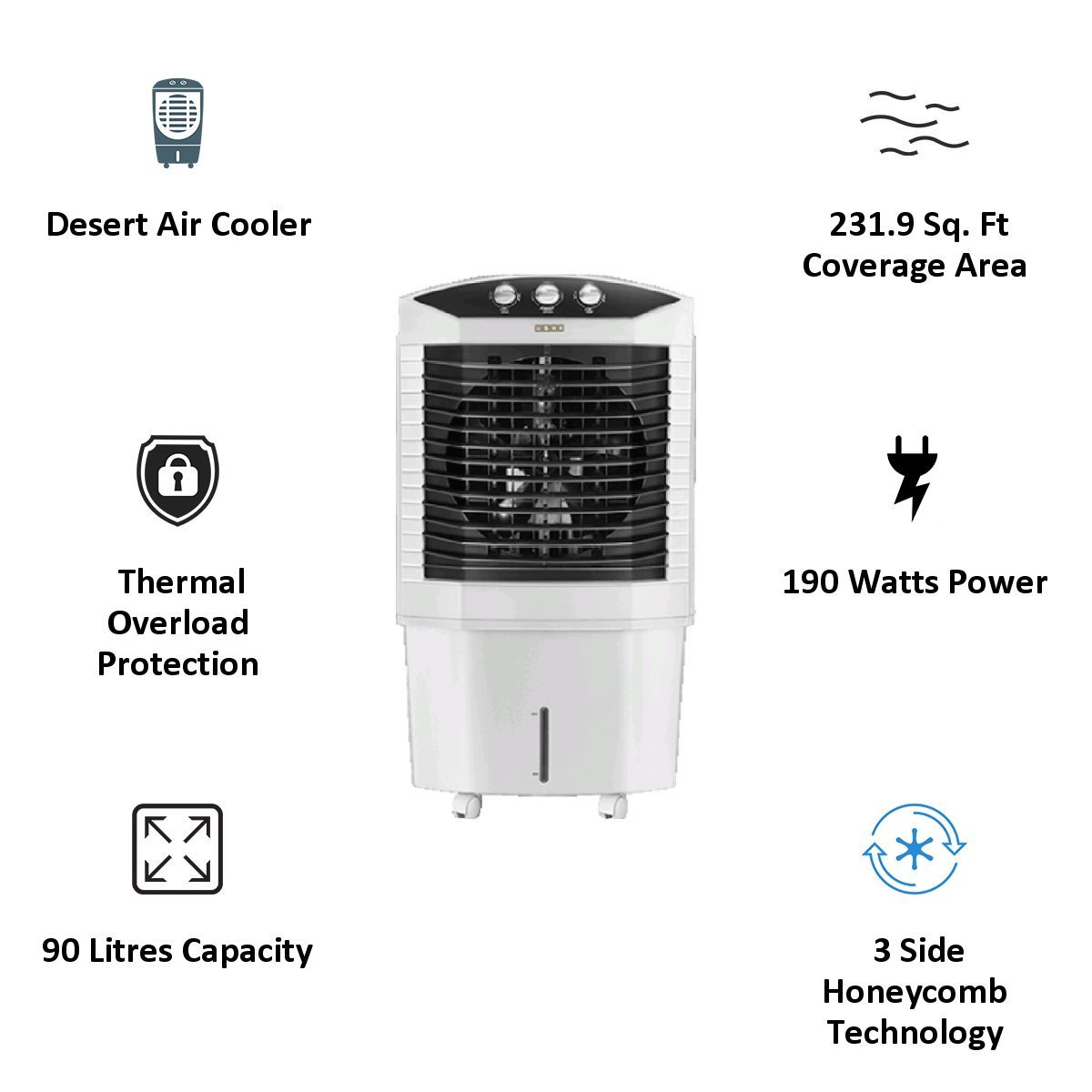 USHA Dynamo 90 Litres Desert Air Cooler with Low Power Consumption (Thermal Overload Protection, White)_4