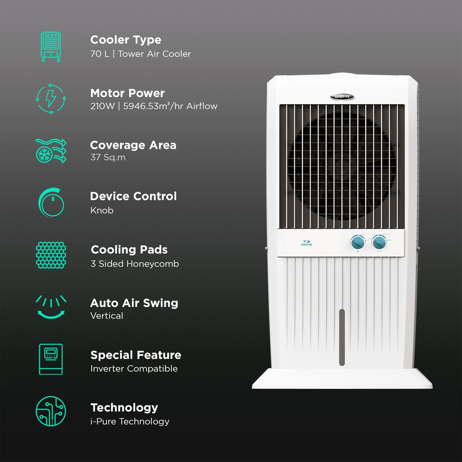 Symphony Storm 70 XL 70 Litres Desert Air Cooler with i-Pure Technology (Cool Flow Dispenser, White)_3