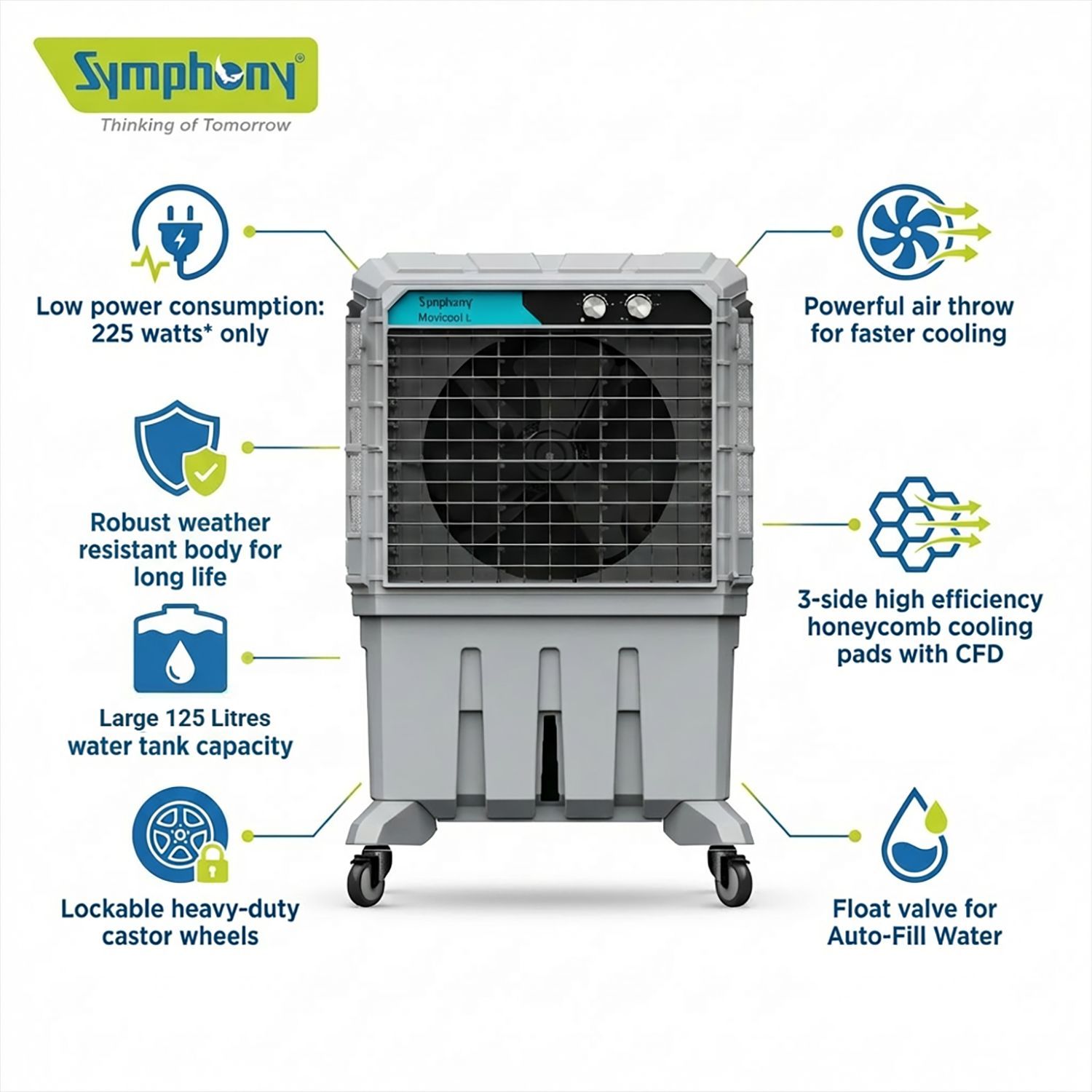 Symphony Movicool L125 125 Litres Commercial Air Cooler with Whisper-Quiet Operation (Cool Flow Dispenser, Dark Grey)_7