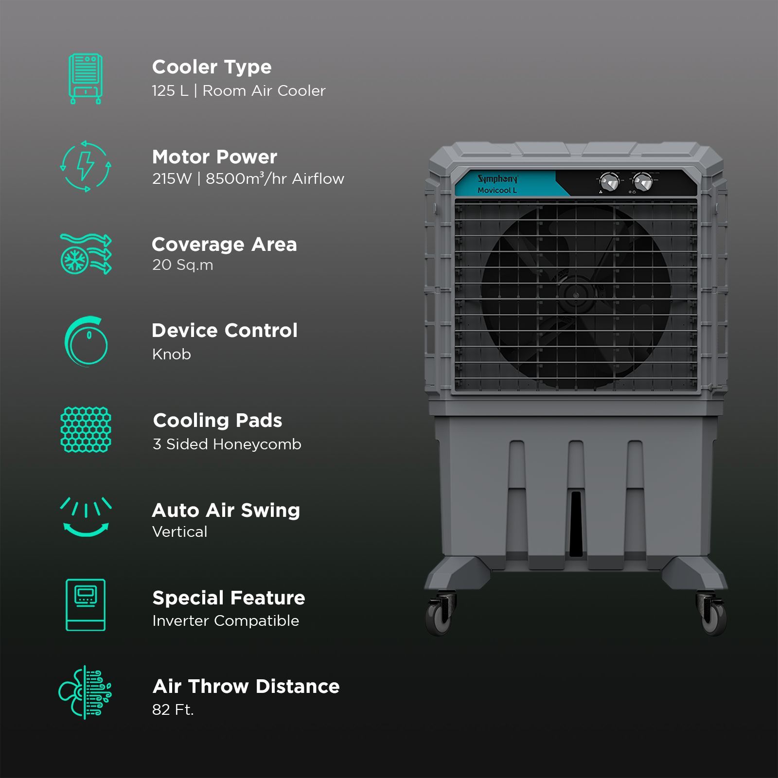Symphony Movicool L125 125 Litres Commercial Air Cooler with Whisper-Quiet Operation (Cool Flow Dispenser, Dark Grey)_3