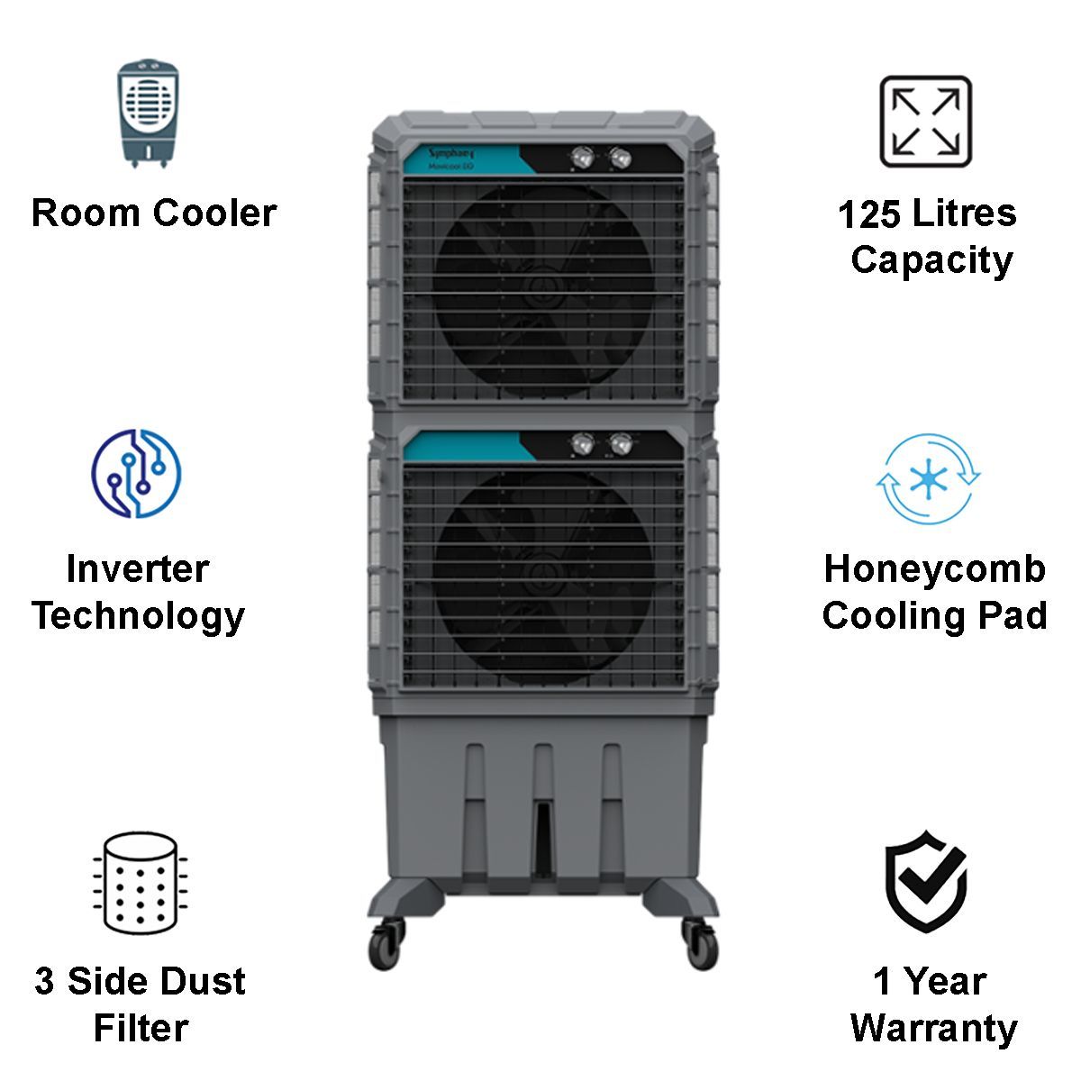 Symphony Movicool DD125 125 Litres Room Air Cooler (Honeycomb Pad, ACOCO007, Dark Grey)_4