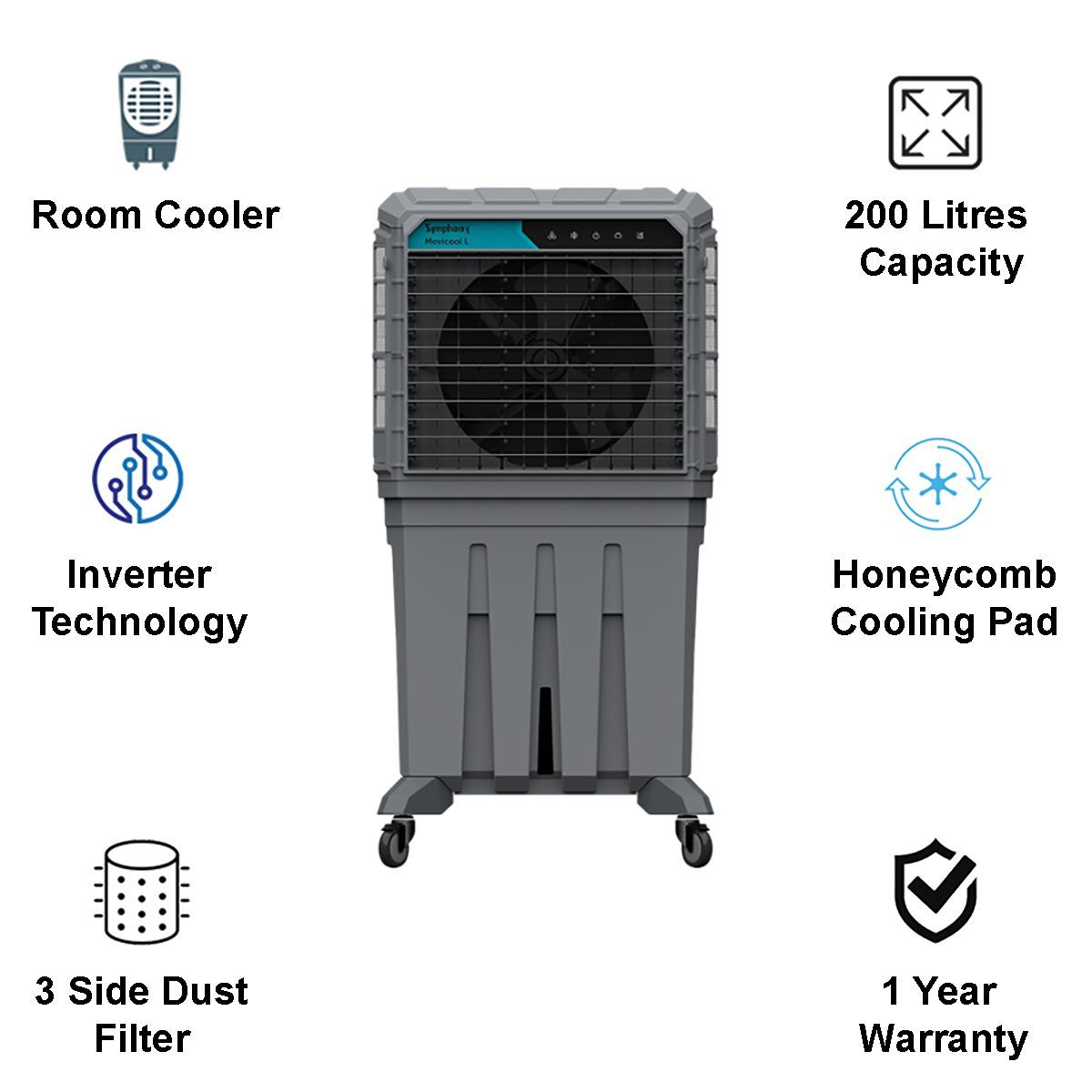 Symphony Movicool L200i 200 Litres Room Air Cooler (Honeycomb Pad, ACOCO006, Dark Grey) Symphony Movicool L200i 200 Litres Room Air Cooler (Honeycomb Pad, ACOCO006, Dark Grey)_4