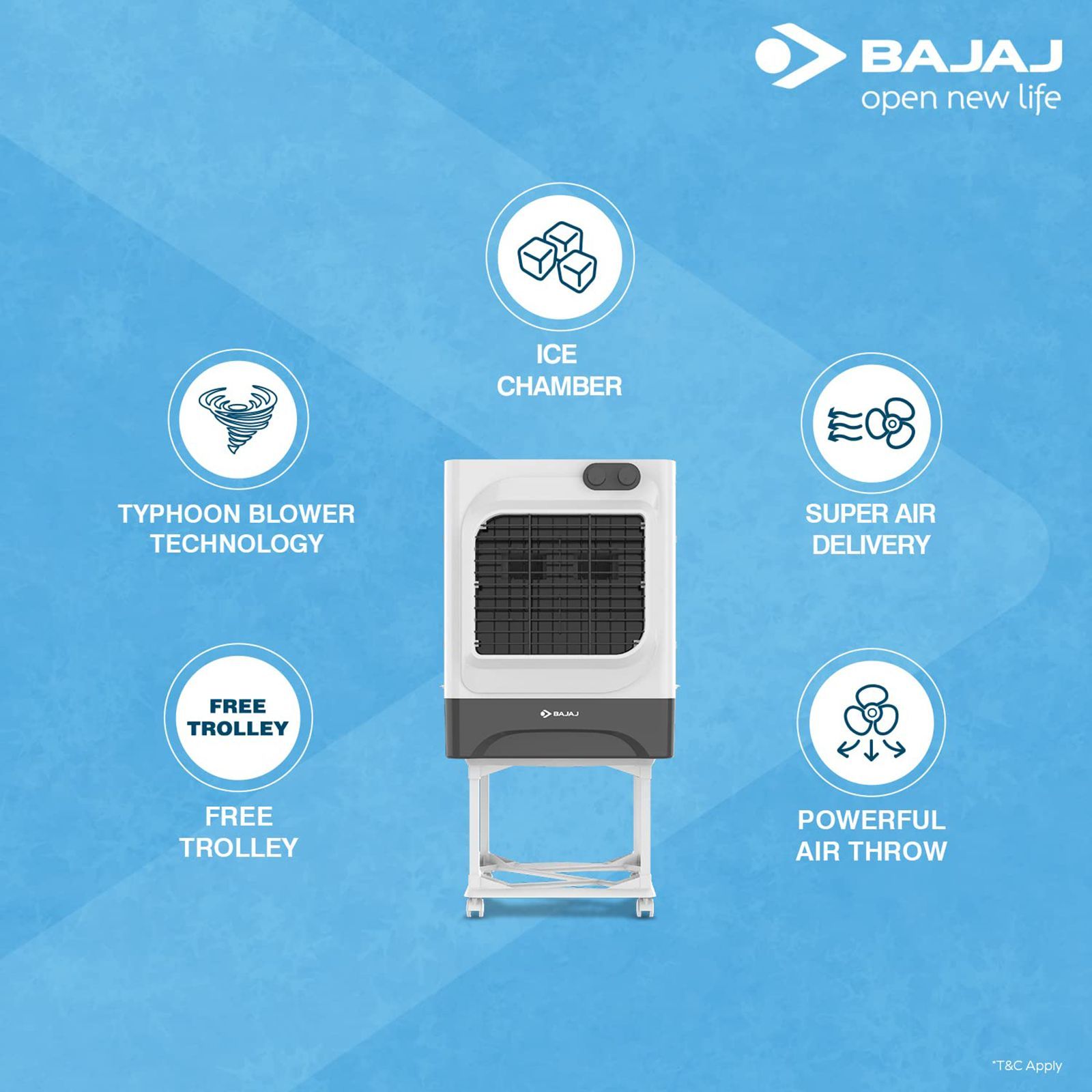 BAJAJ 60 Litres Desert Air Cooler with Typhoon Blower Technology (Anti Bacterial Technology, White & Grey)_10