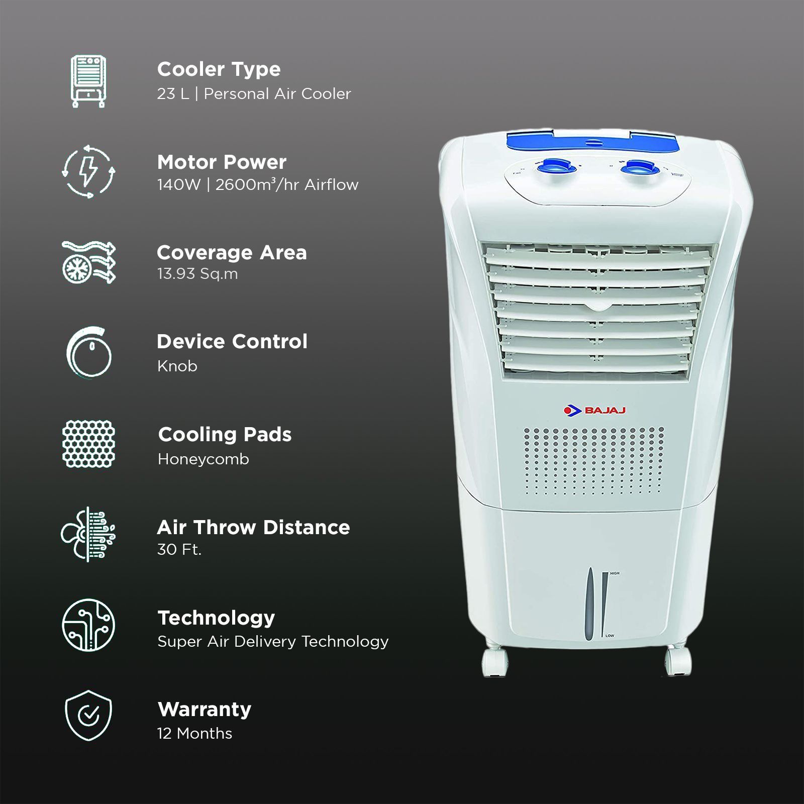 BAJAJ Frio New 23 Litres Personal Air Cooler with Typhoon Blower Technology (Anti Bacterial Hexacool Master, White)_3