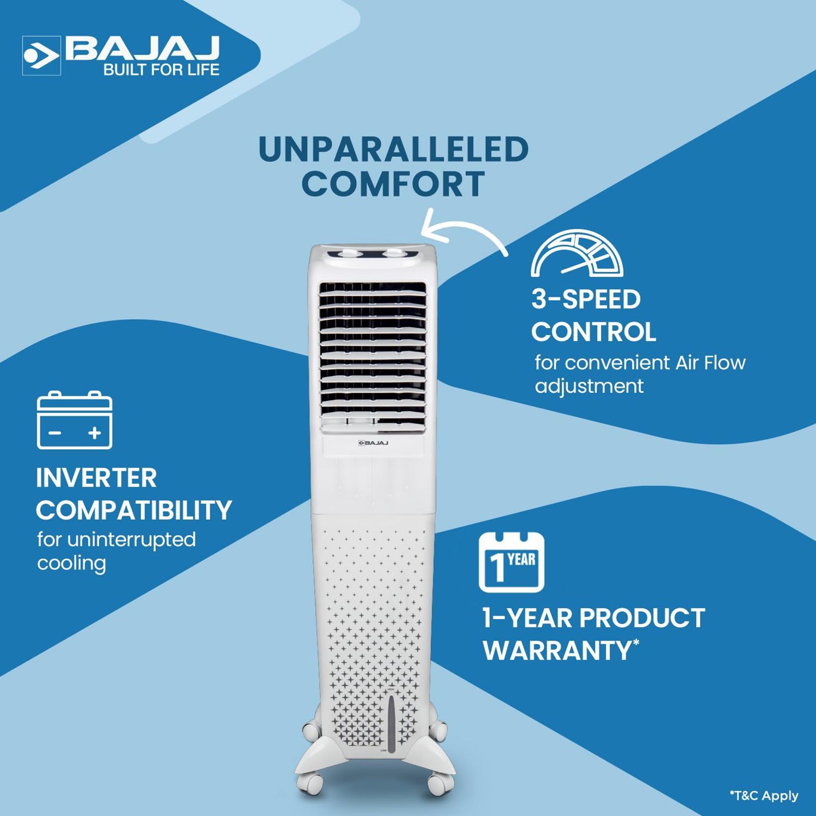 BAJAJ 50 Litres Tower Air Cooler with Typhoon Blower Technology (Anti Bacterial Hexacool Master, White)_12
