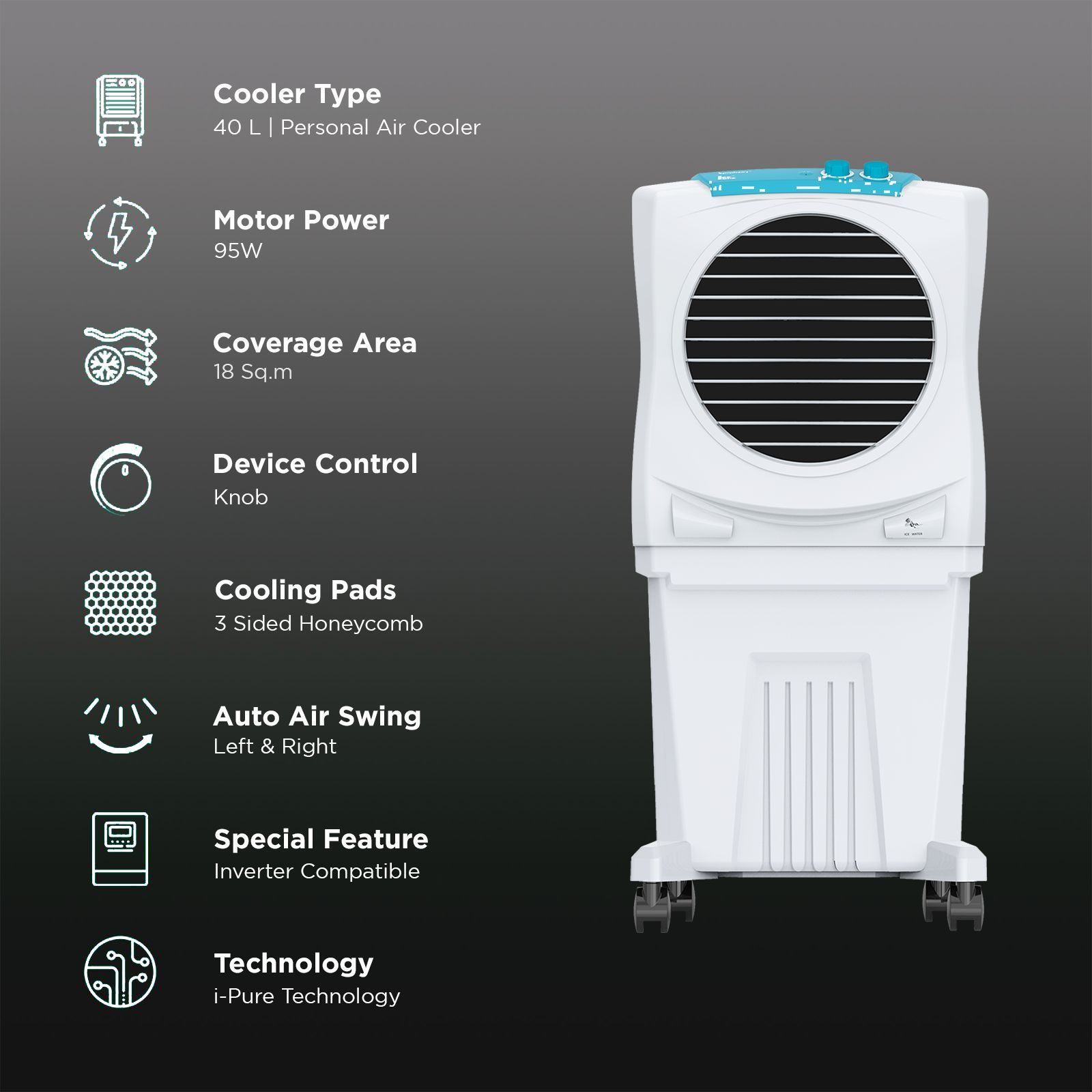 Symphony Sumo 40 XL 40 Litres Desert Air Cooler with Whisper-Quiet Operation (Cool Flow Dispenser, White) Symphony Sumo 40 XL 40 Litres Desert Air Cooler with Whisper-Quiet Operation (Cool Flow Dispenser, White)_3