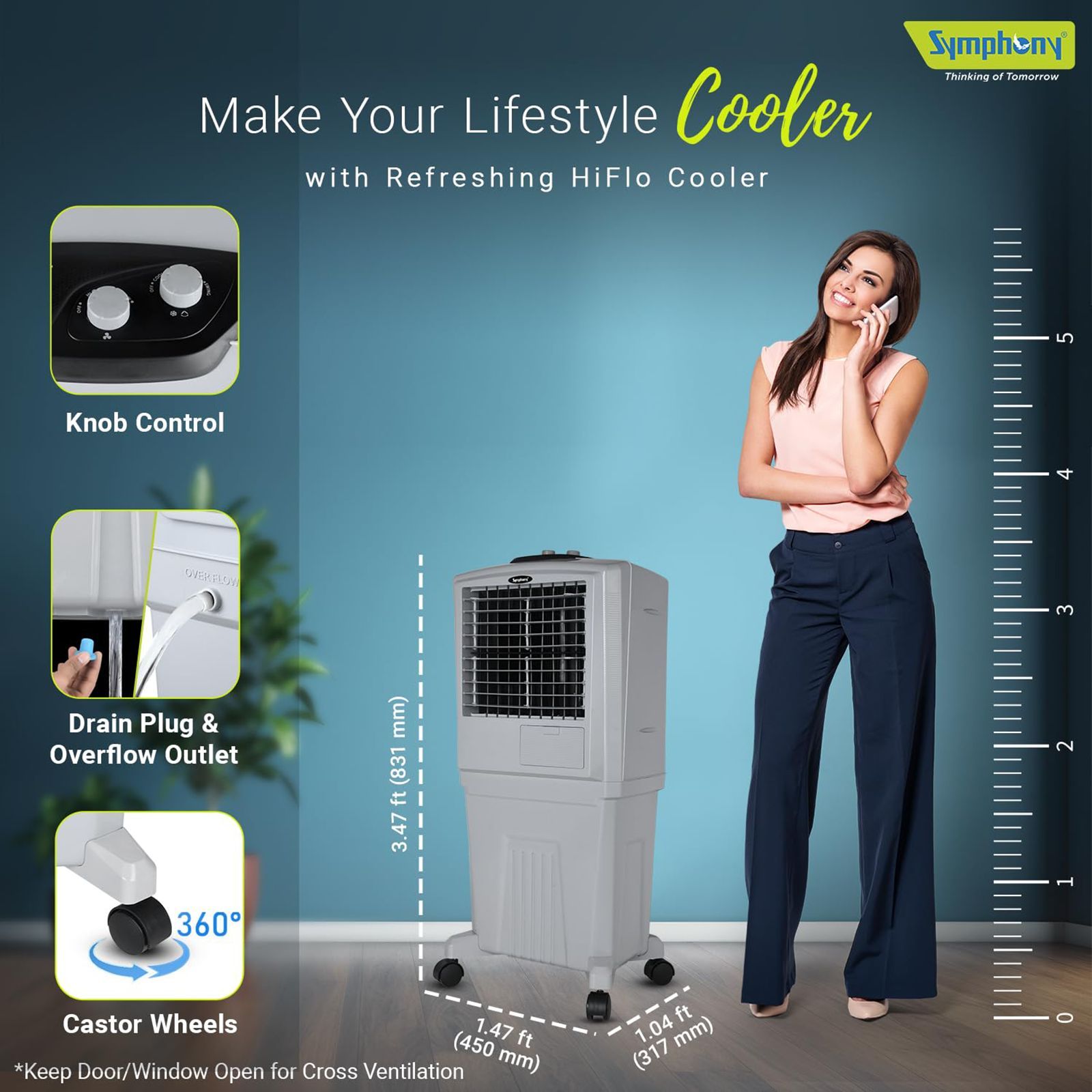 Symphony HiFLO 40 Litres Room Air Cooler with i-Pure Technology (Cool Flow Dispenser, Light Grey)_14