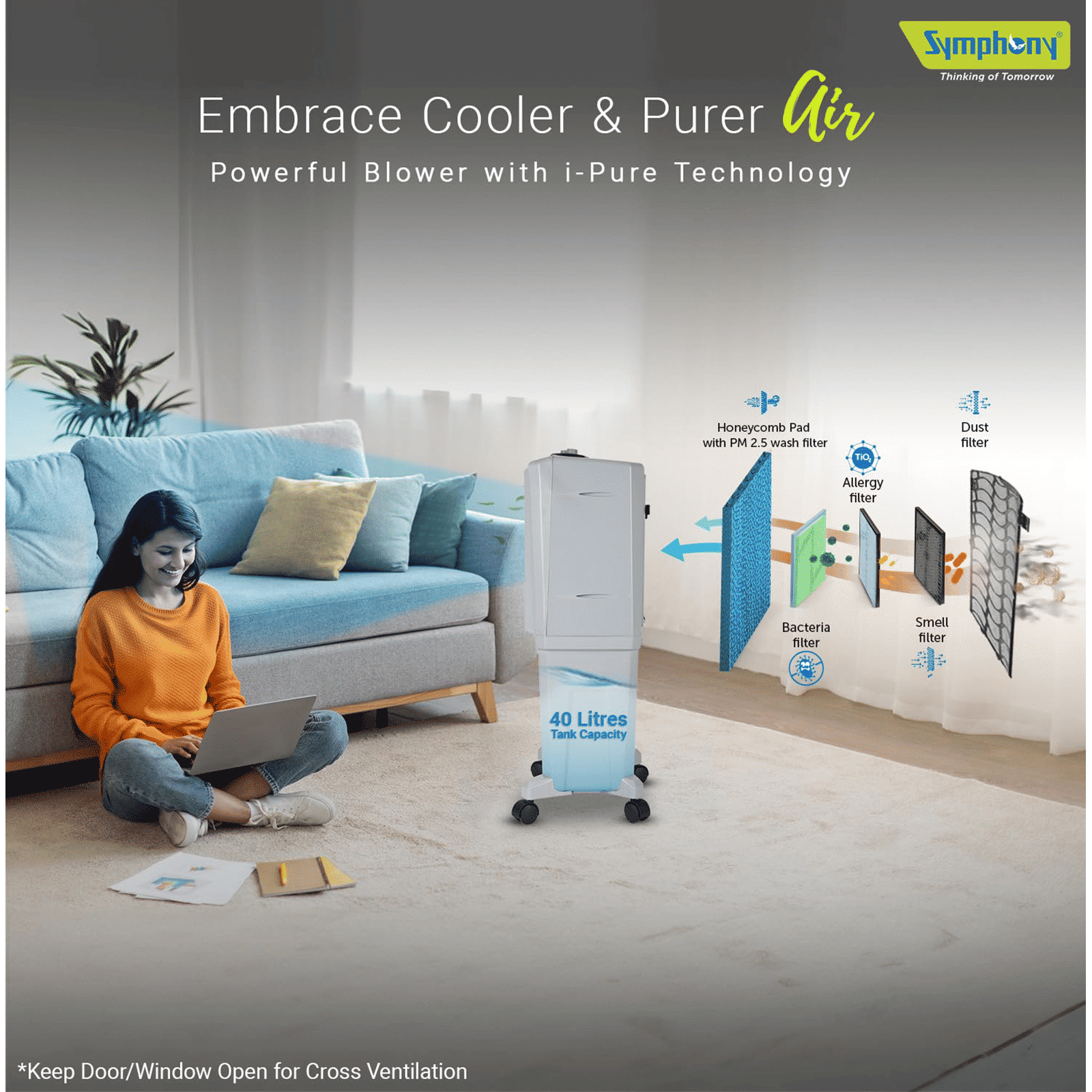 Symphony HiFLO 40 Litres Room Air Cooler with i-Pure Technology (Cool Flow Dispenser, Light Grey)_19