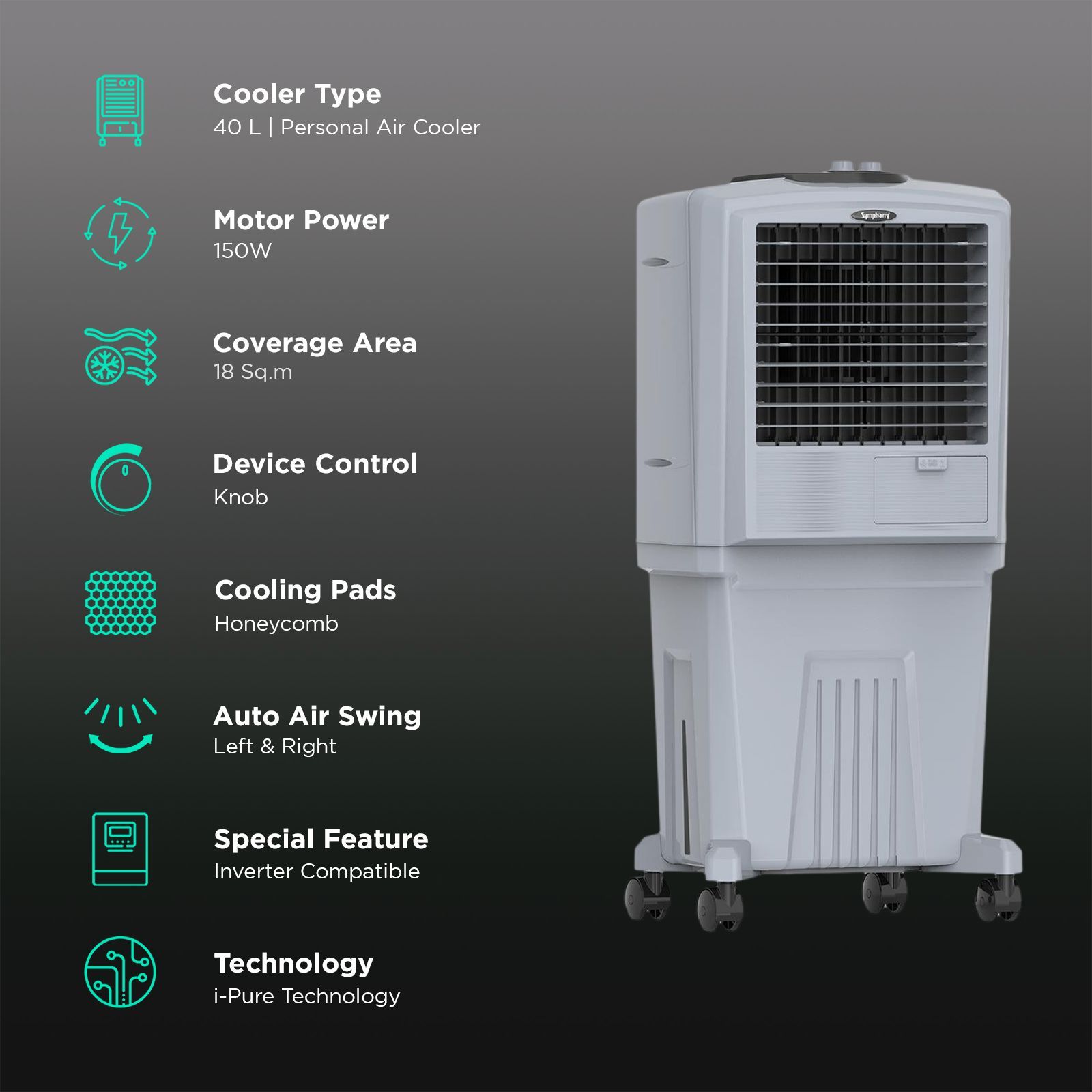 Symphony HiFLO 40 Litres Room Air Cooler with i-Pure Technology (Cool Flow Dispenser, Light Grey)_3