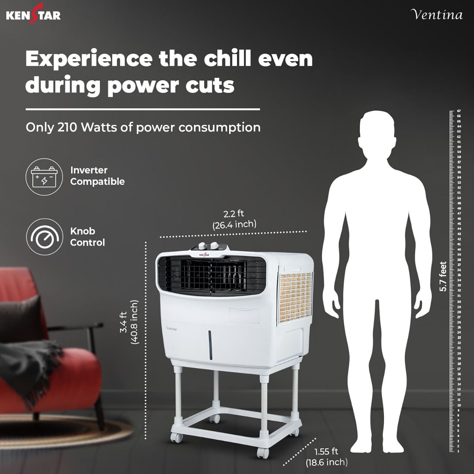 KENSTAR VENTINA 60 Litres Window Air Cooler (Wood Wool Technology, KCLVTNWH060BMW-EGM, White)_8