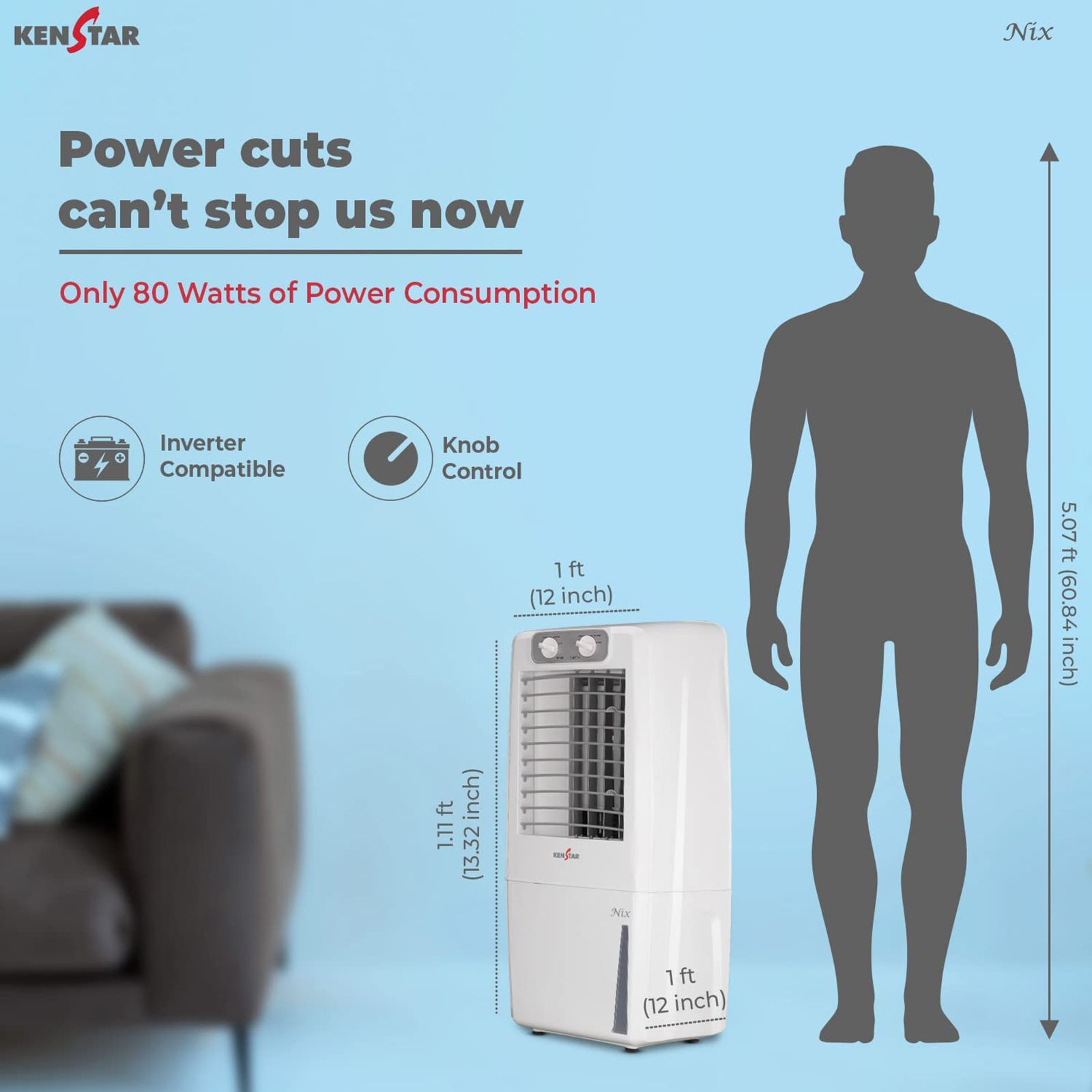 KENSTAR NIX 12 Litres Portable Air Cooler with Inverter Compatible (Quadraflow Technology, White)_8