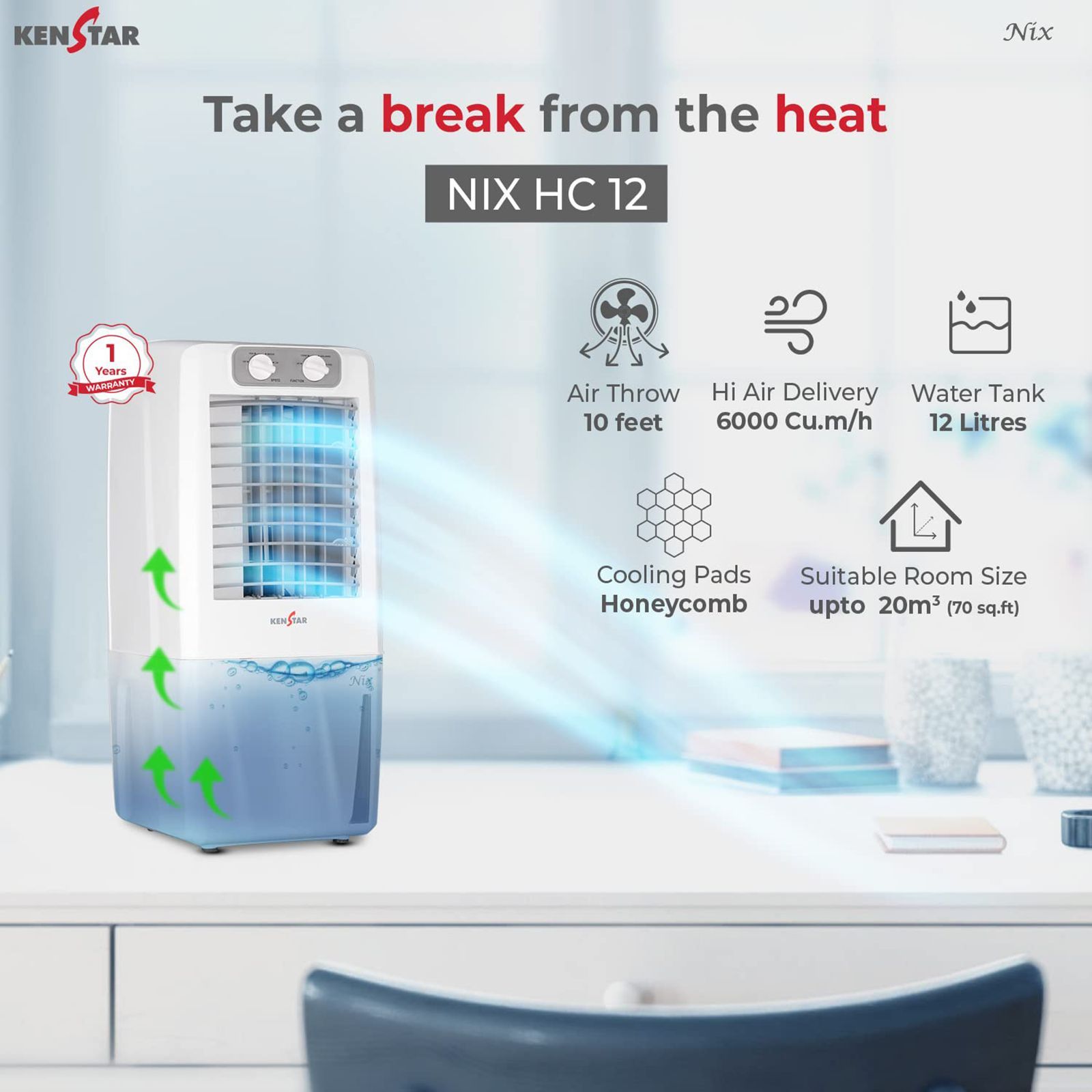 KENSTAR NIX 12 Litres Portable Air Cooler with Inverter Compatible (Quadraflow Technology, White)_13