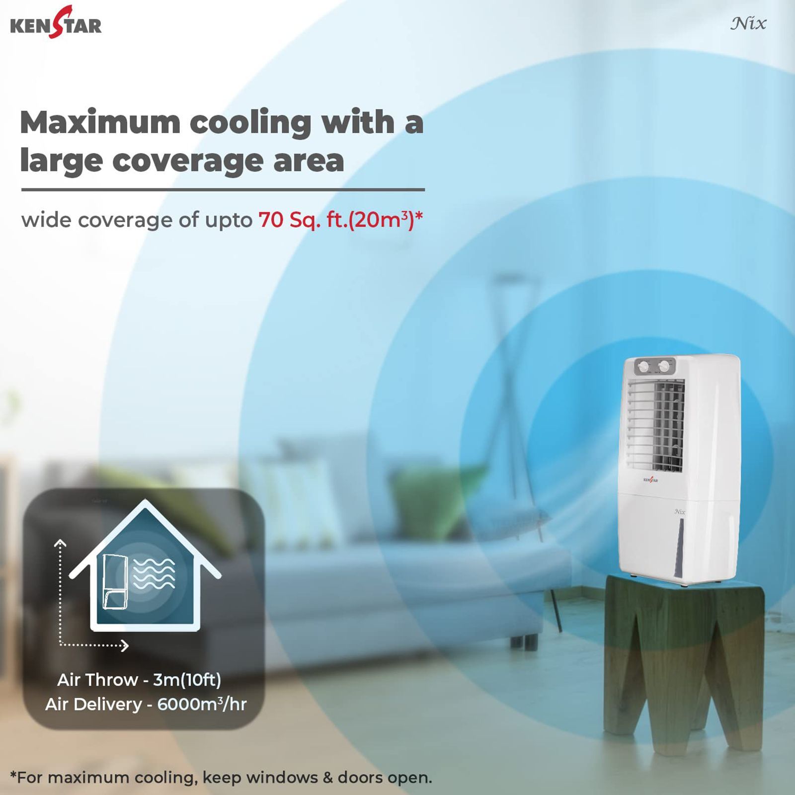 KENSTAR NIX 12 Litres Portable Air Cooler with Inverter Compatible (Quadraflow Technology, White)_14