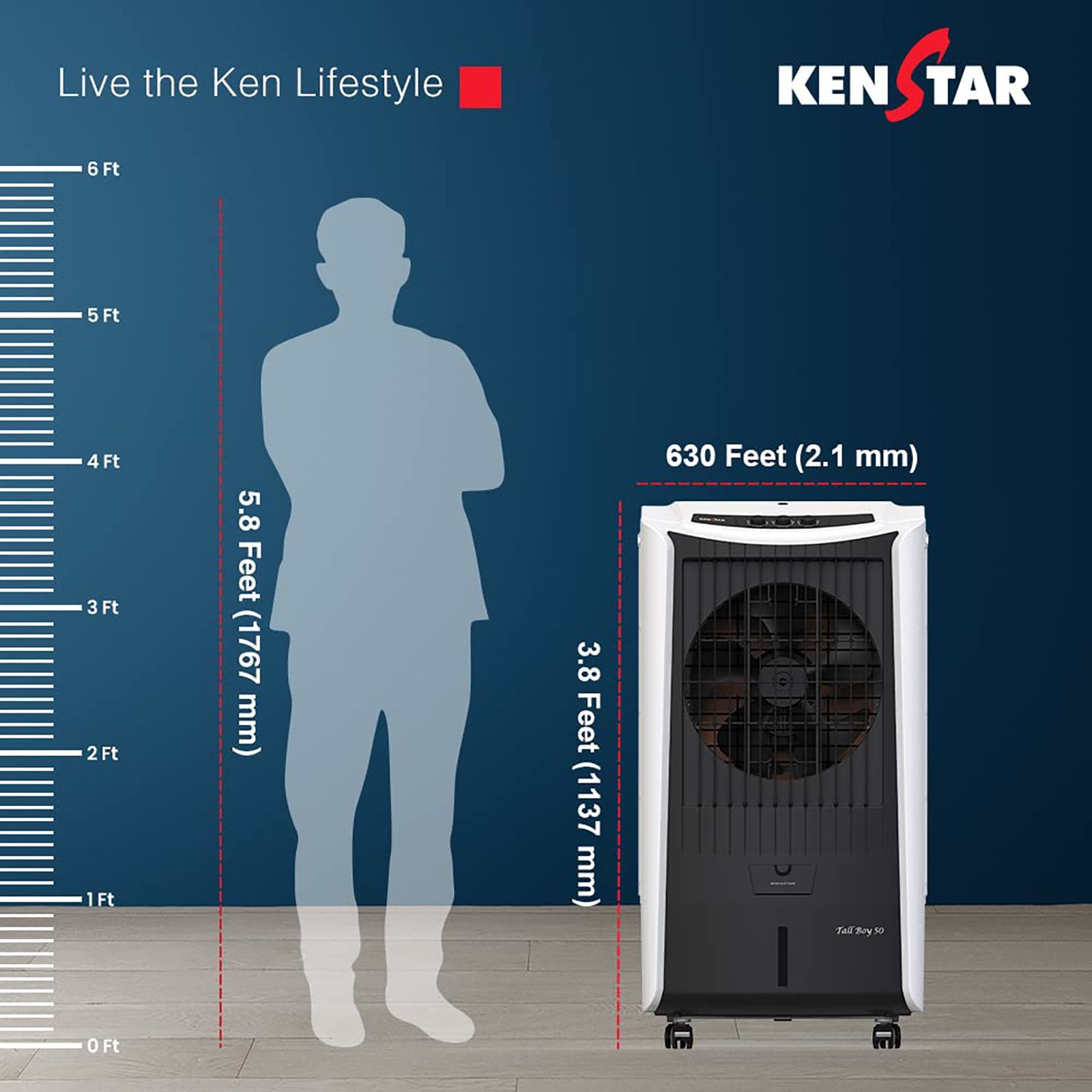 KENSTAR TALLBOY 50 Litres Desert Air Cooler (Honeycomb Cooling Pad, KCLTLBBK050FMH-ESV, Black and White)_4