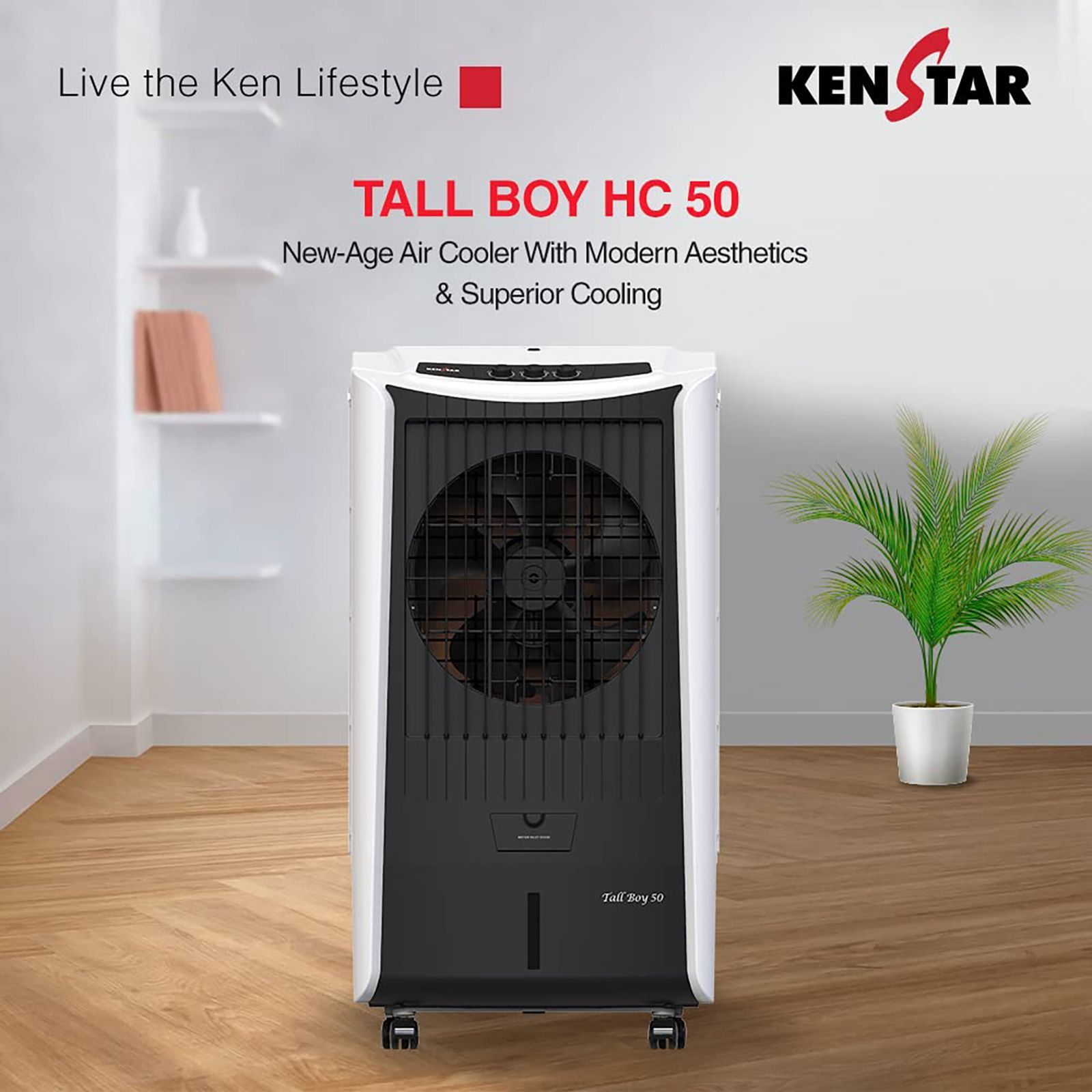KENSTAR TALLBOY 50 Litres Desert Air Cooler (Honeycomb Cooling Pad, KCLTLBBK050FMH-ESV, Black and White)_5