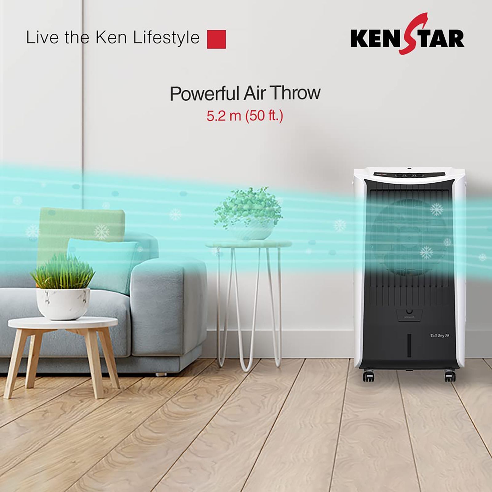KENSTAR TALLBOY 50 Litres Desert Air Cooler (Honeycomb Cooling Pad, KCLTLBBK050FMH-ESV, Black and White)_6