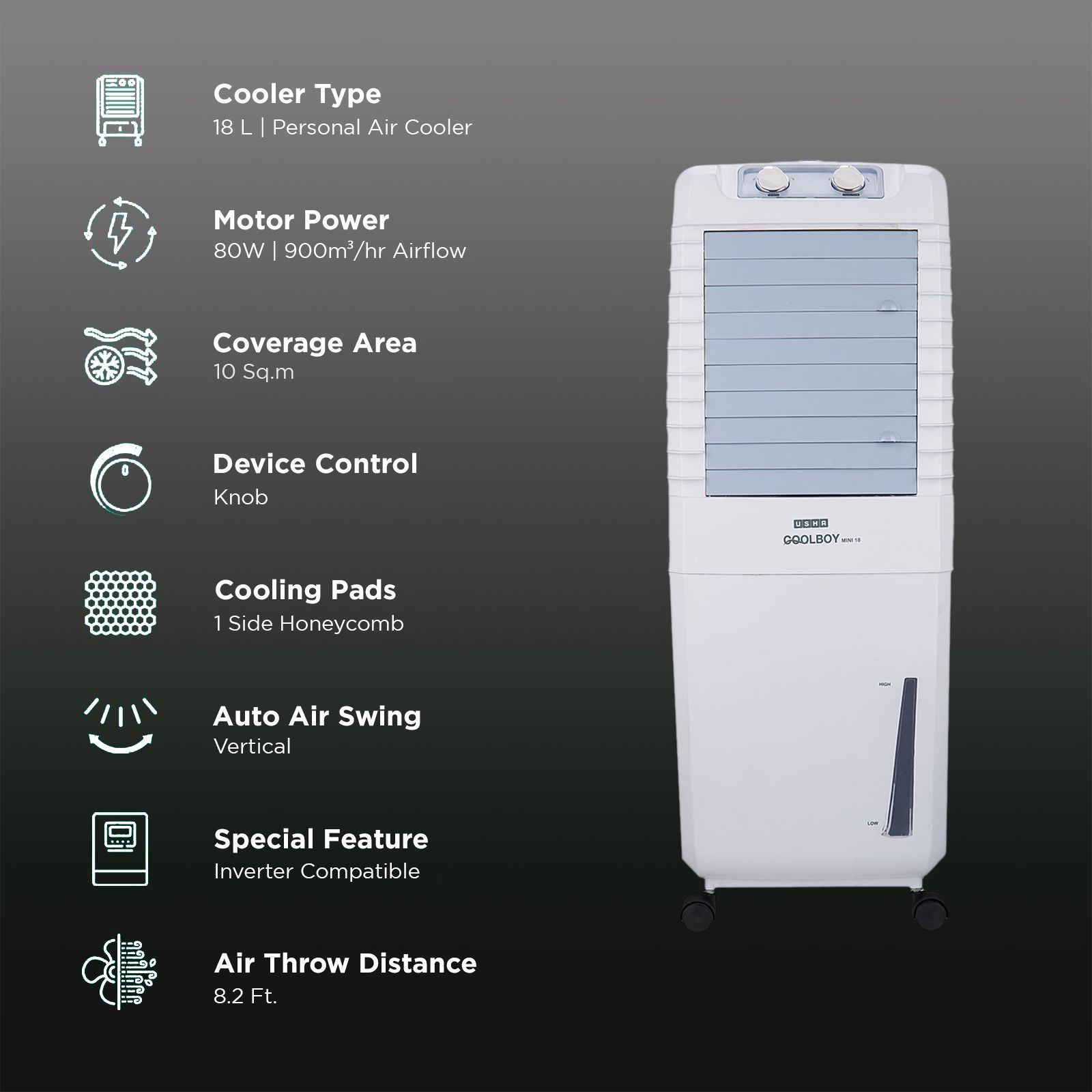 USHA COOLBOY MINI 18 Litres Personal Air Cooler with Inverter Compatible (Thermal Overload Protection, White) USHA COOLBOY MINI 18 Litres Personal Air Cooler with Inverter Compatible (Thermal Overload Protection, White)_3