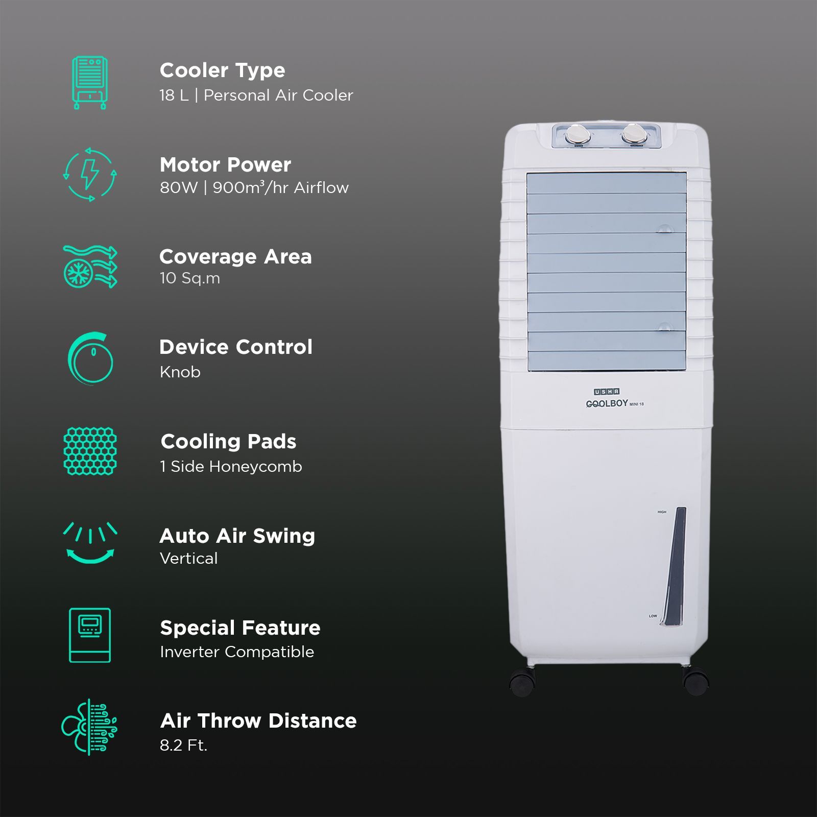 USHA COOLBOY MINI 18 Litres Personal Air Cooler with Inverter Compatible (Thermal Overload Protection, White) USHA COOLBOY MINI 18 Litres Personal Air Cooler with Inverter Compatible (Thermal Overload Protection, White)_3