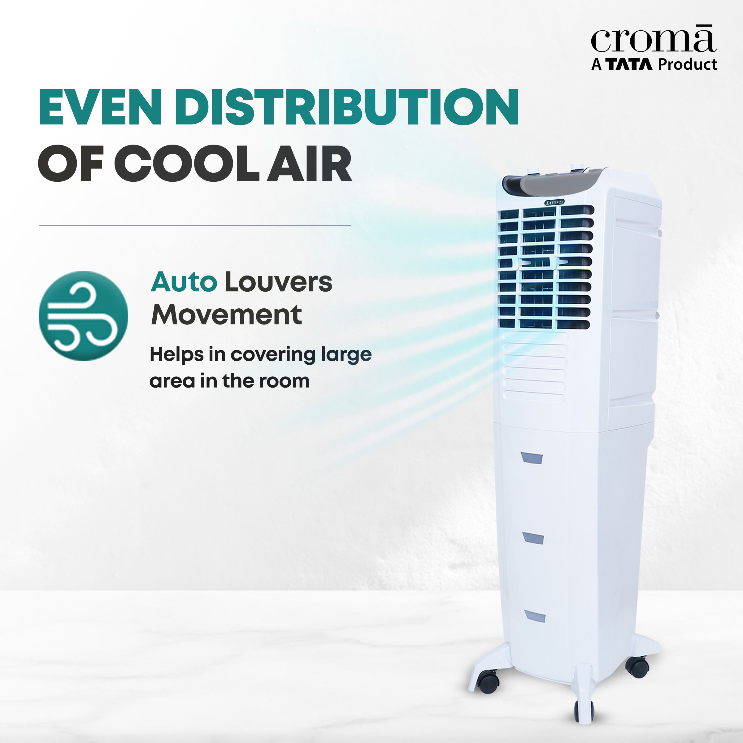 Croma 55 Litres Tower Air Cooler (Anti-bacterial Honeycomb Pad & Tank, White & Grey) Croma 55 Litres Tower Air Cooler (Anti-bacterial Honeycomb Pad & Tank, White & Grey)_10