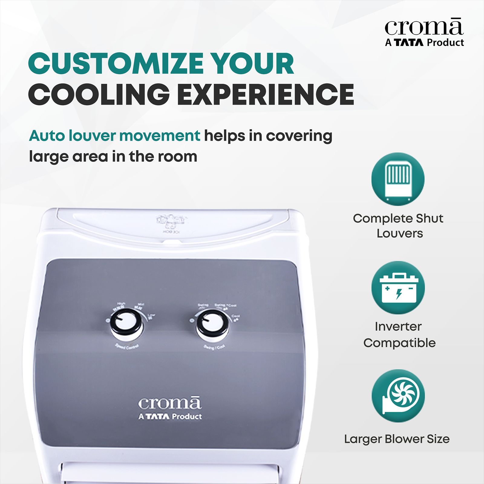Croma 30 Litres Tower Air Cooler with Inverter Compatible (Ice Chamber, White & Grey)_5