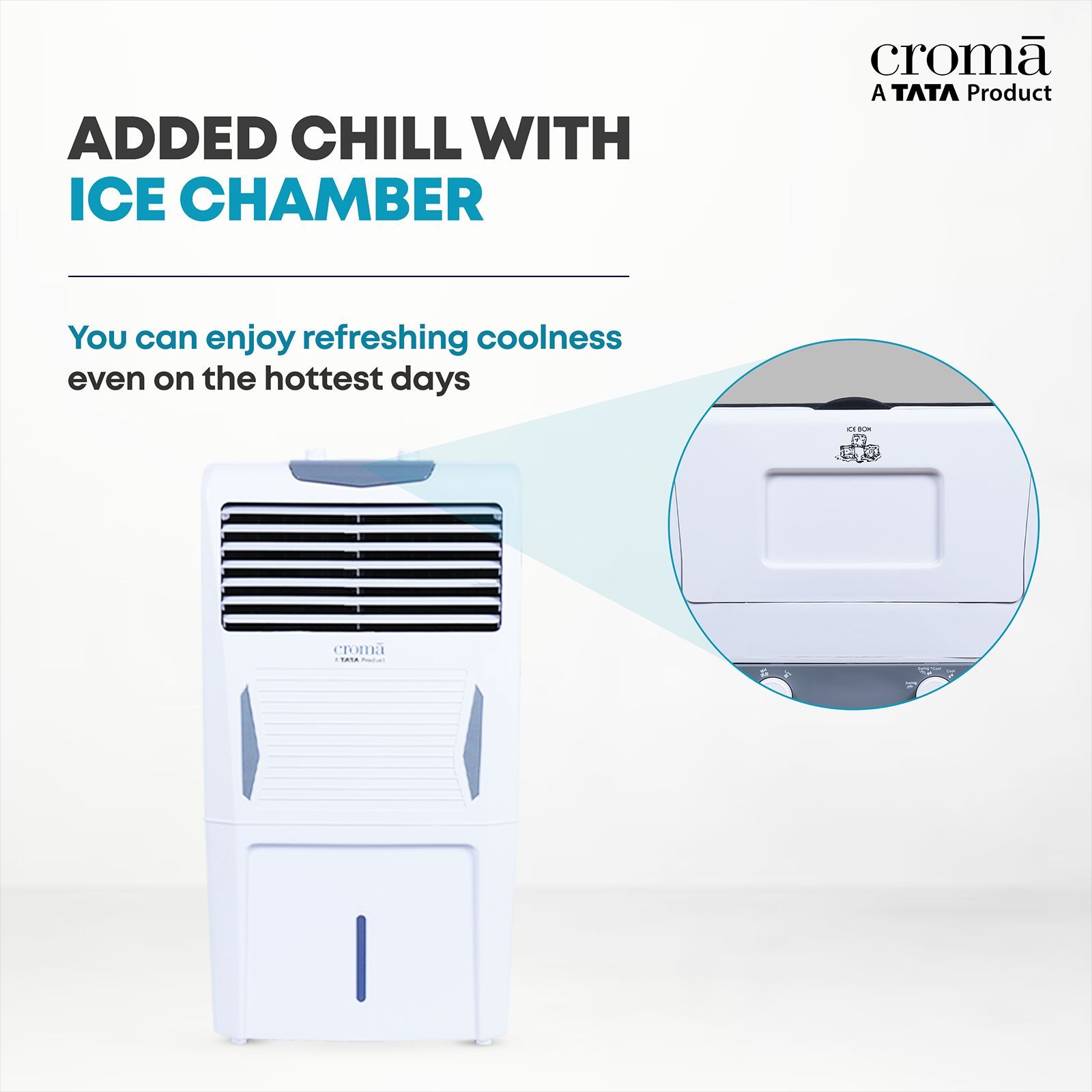 Croma 40 Litres Personal Air Cooler with Inverter Compatible (Ice Chamber, White & Grey)_8