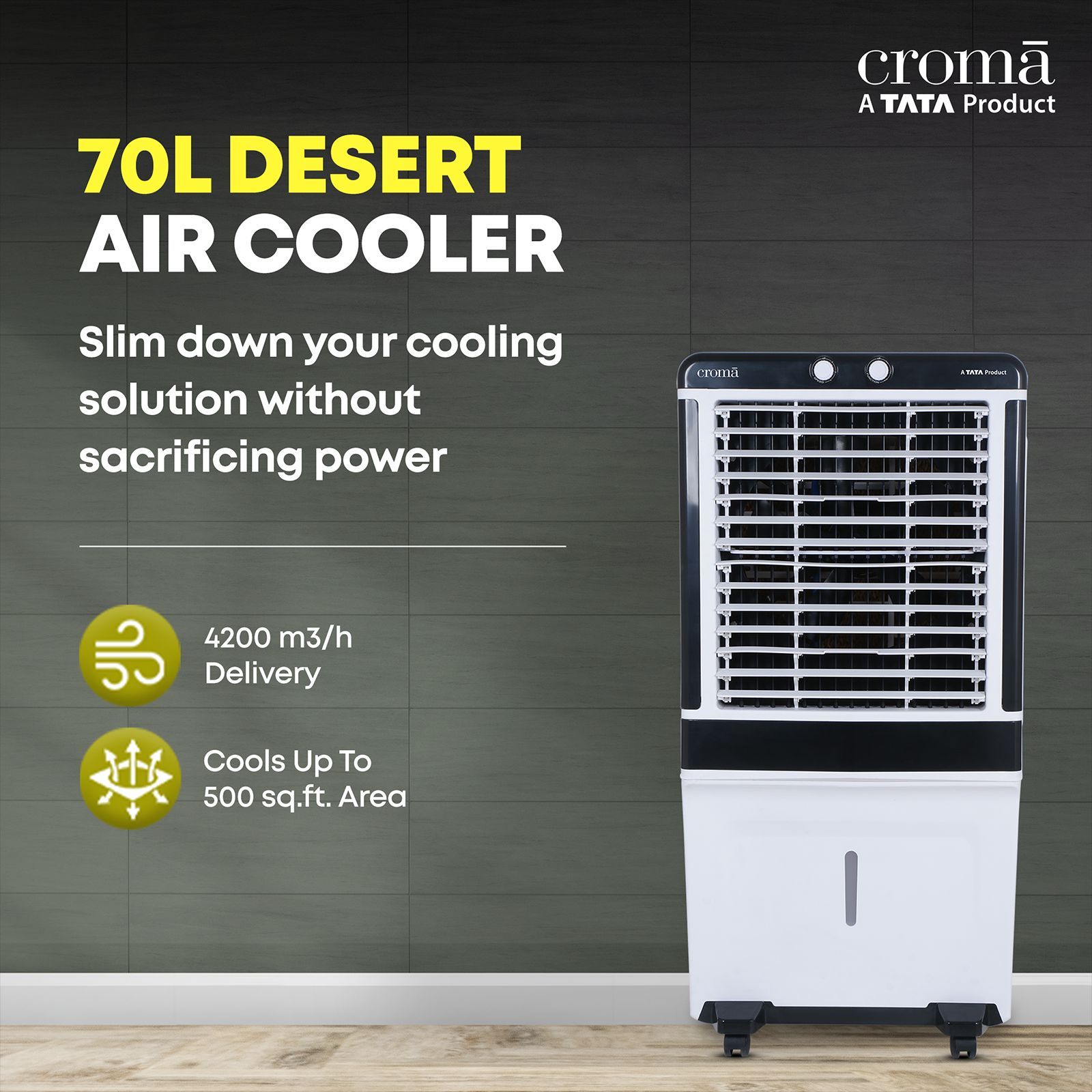 Croma 70 Litres Desert Air Cooler with Inverter Compatible (Evaporative Cooling Technology, White & Black)_15
