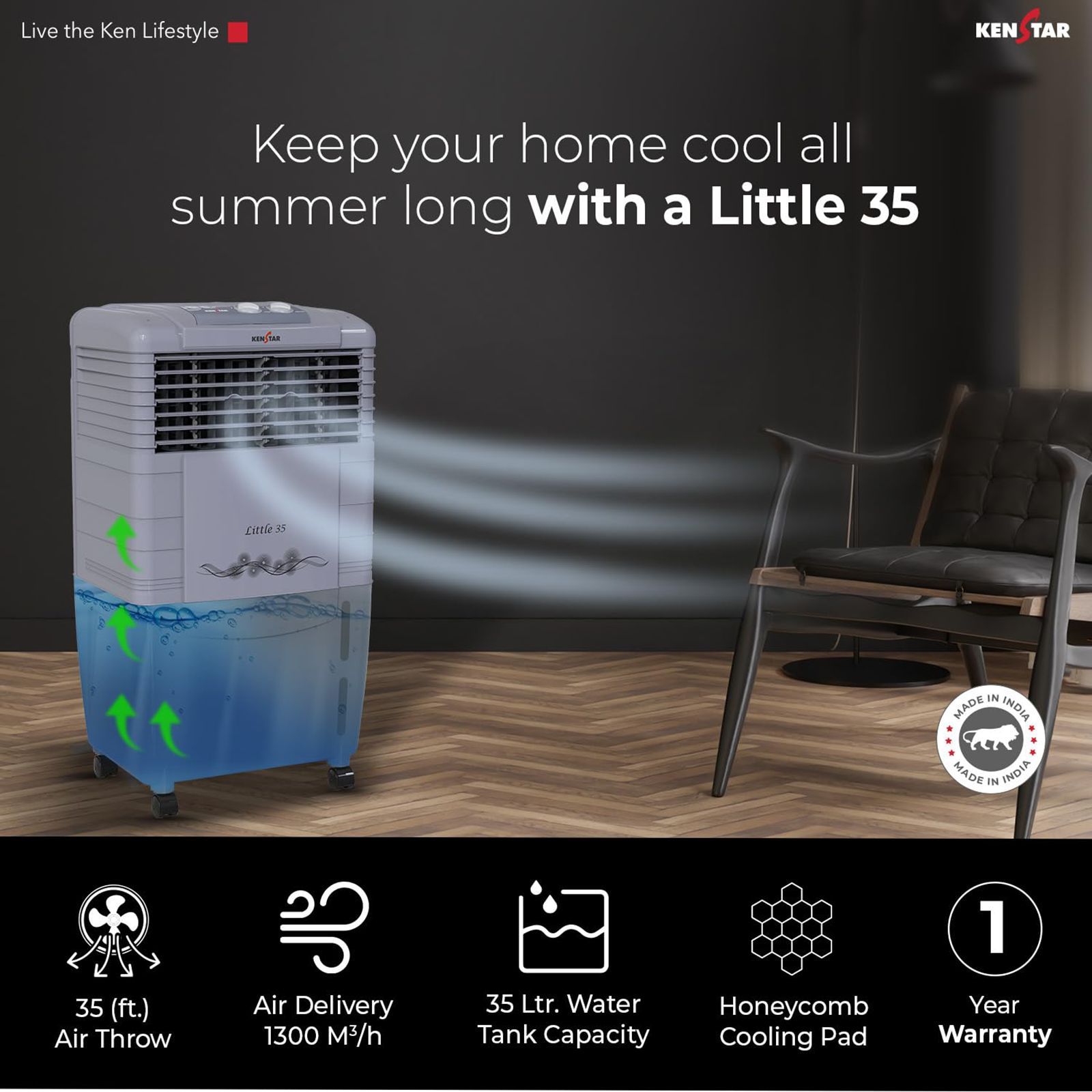 KENSTAR Little HC 35 Liters Personal Air Cooler (Rust Proof, KCLLICGY035BMH-ECT, Grey Dual Tone)_4